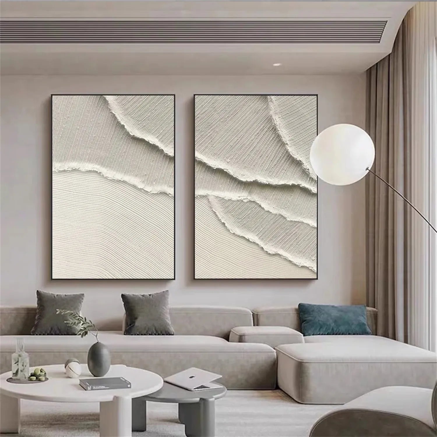 White Minimalist Textured Painting Canvas Set of 2 #MM292