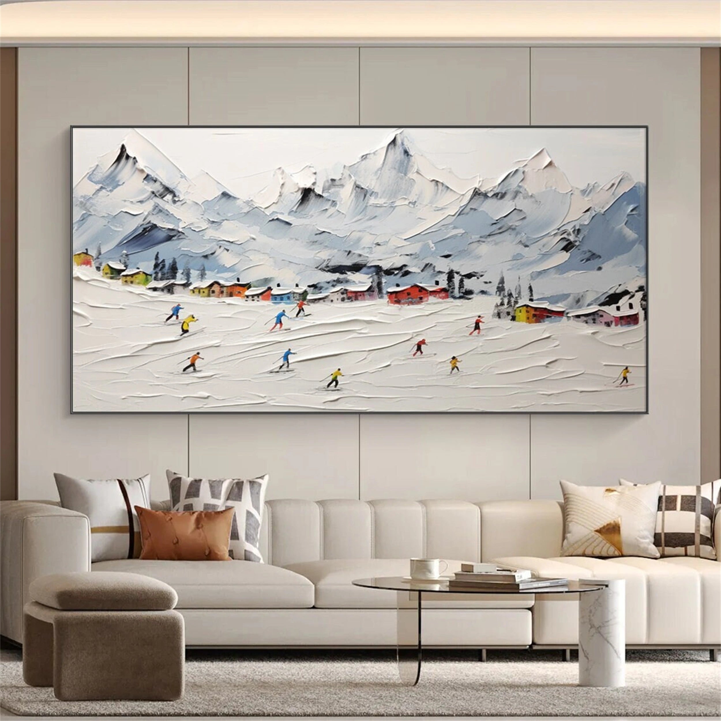 Skiing Sport Art Textured Painting Canvas #MM117