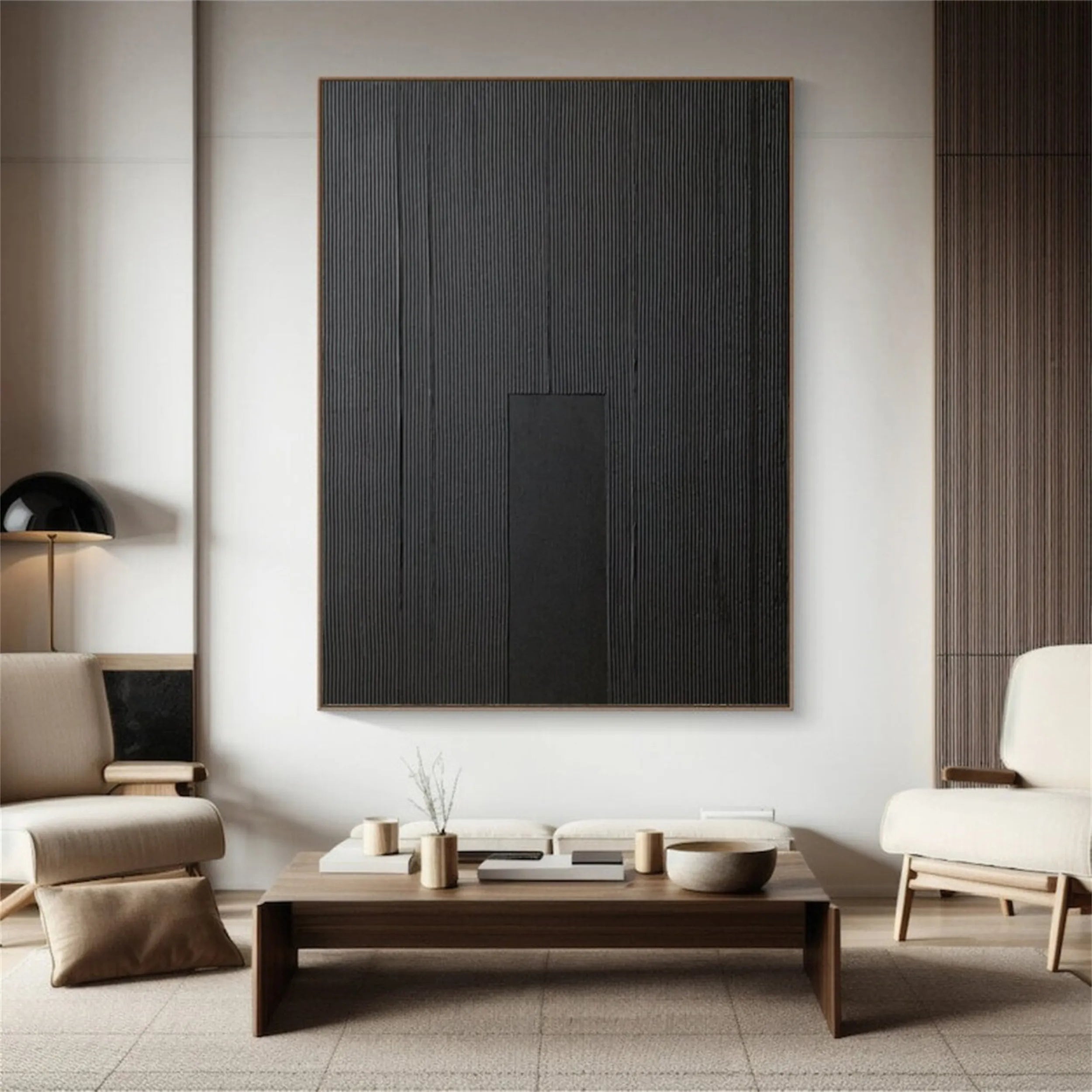 Black Minimalist Textured Painting Canvas #MZ088