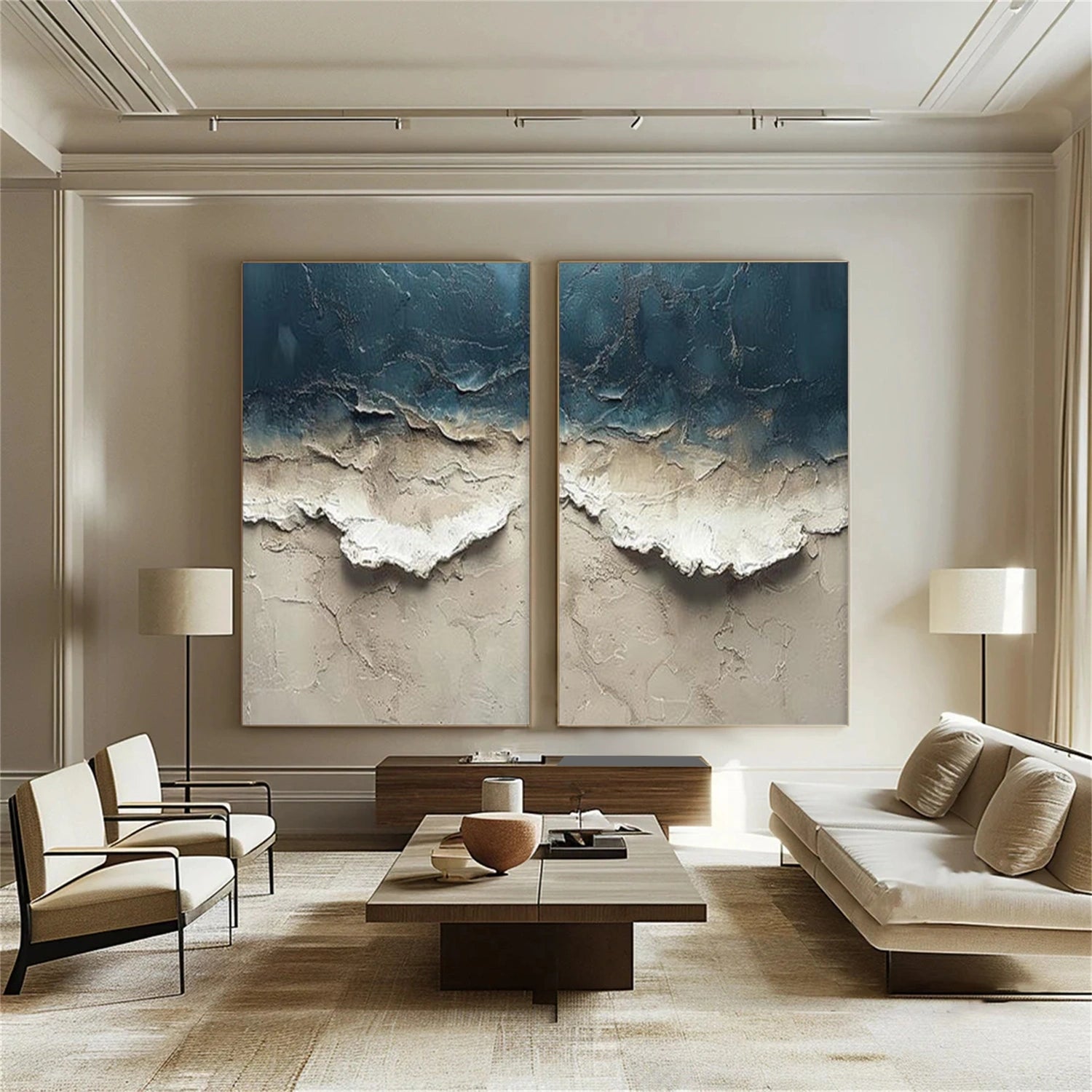 Ocean And Sky Abstract Textured Canvas Art Set of 2 #OS363
