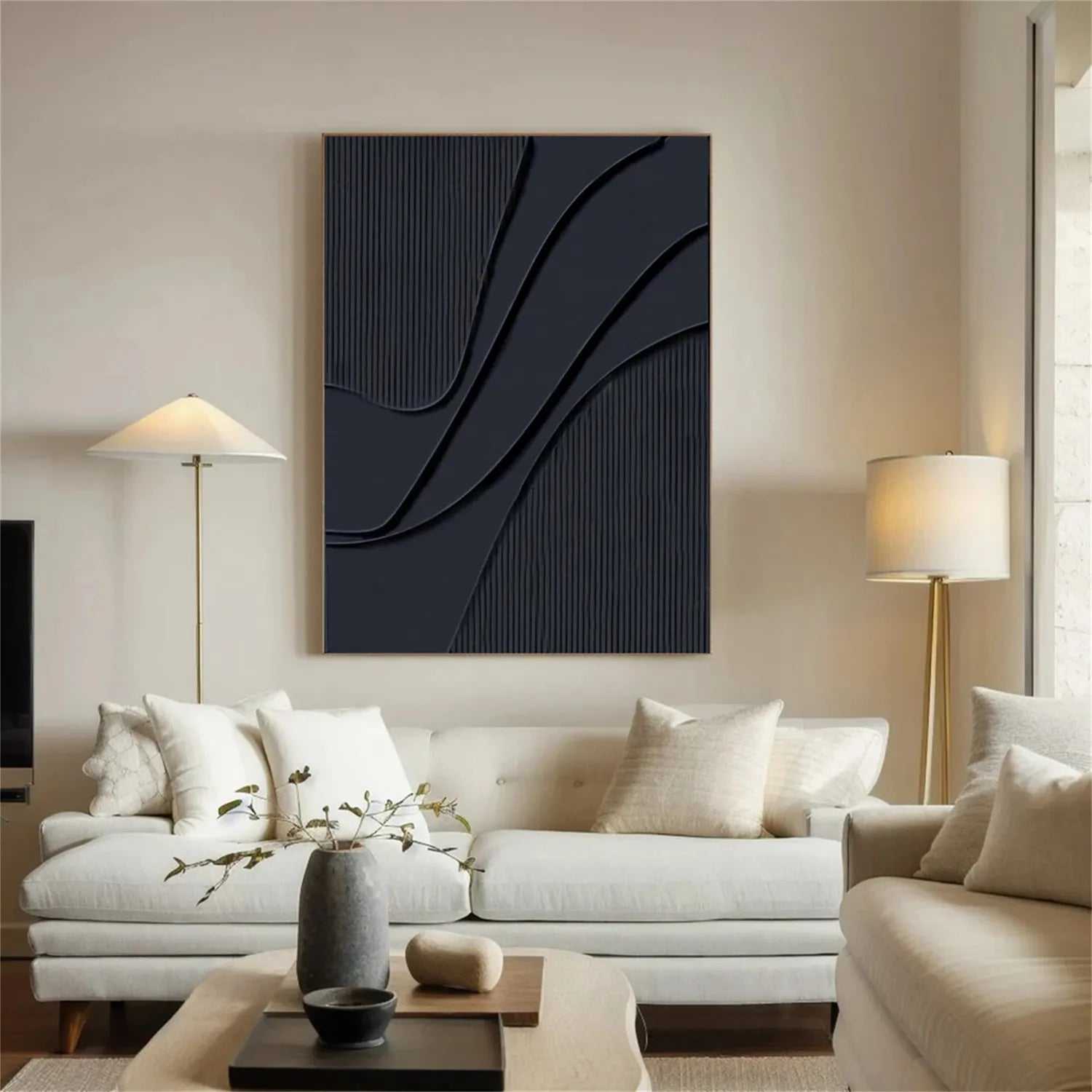 Black Minimalist Textured Painting Canvas #MZ092