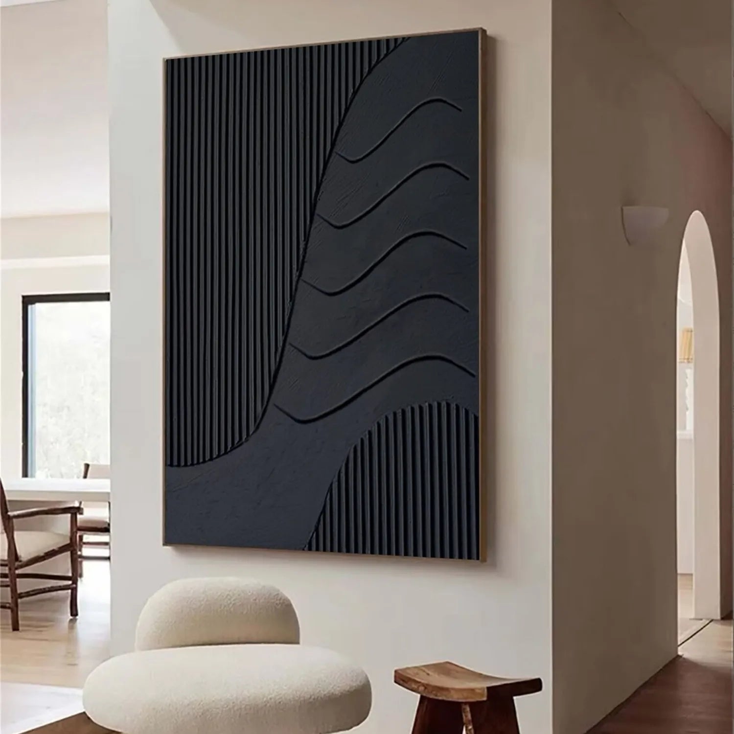 Black Minimalist Textured Painting Canvas #MZ100