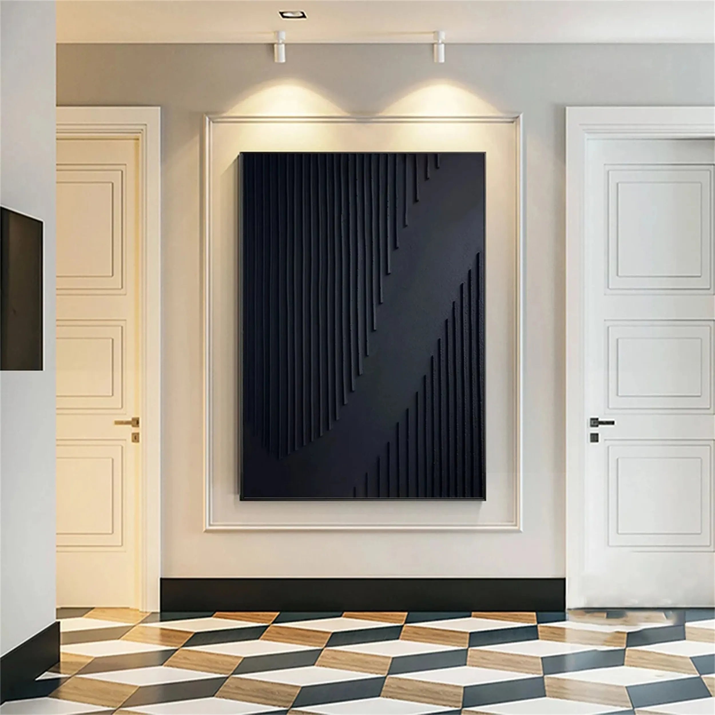 Black Minimalist Textured Painting Canvas #MZ081