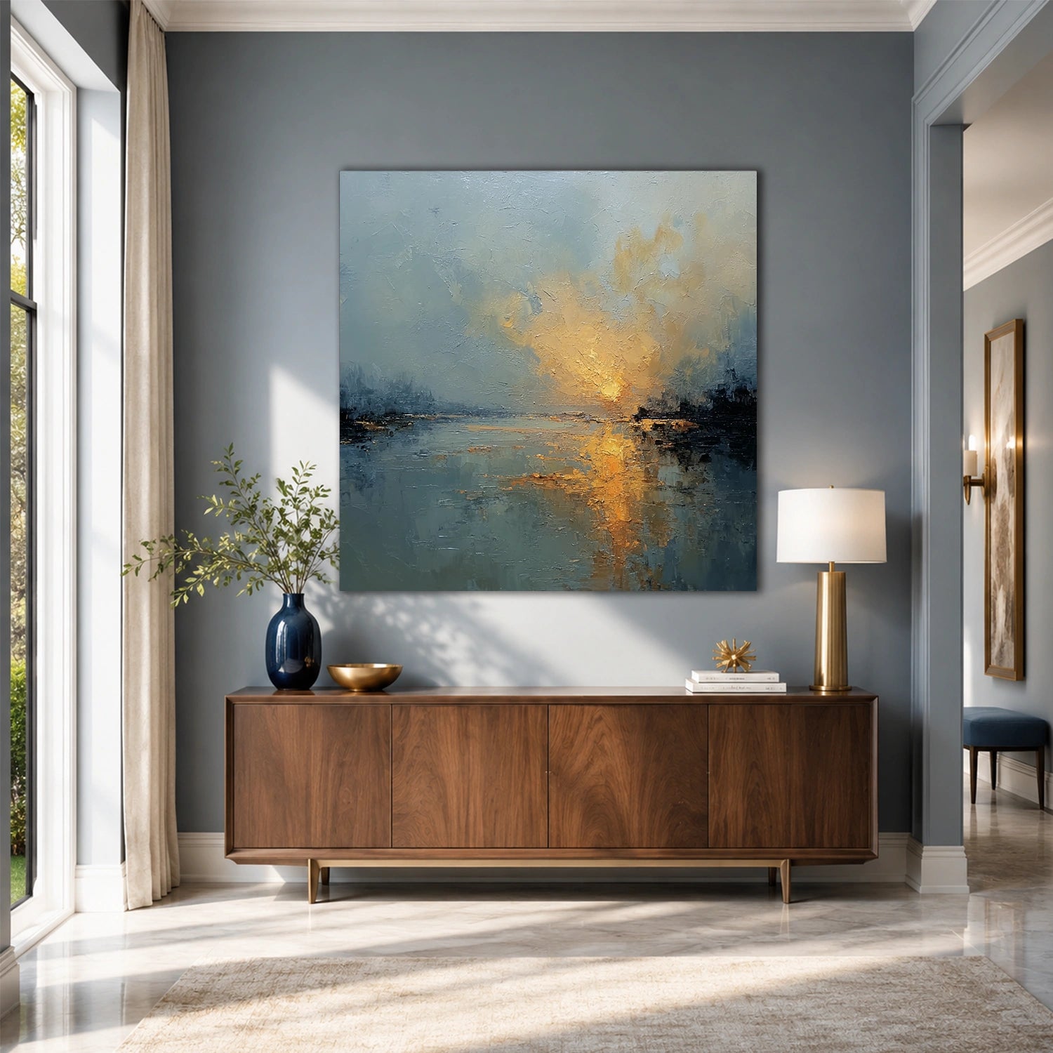 Ocean And Sky Abstract Canvas Art #OS437