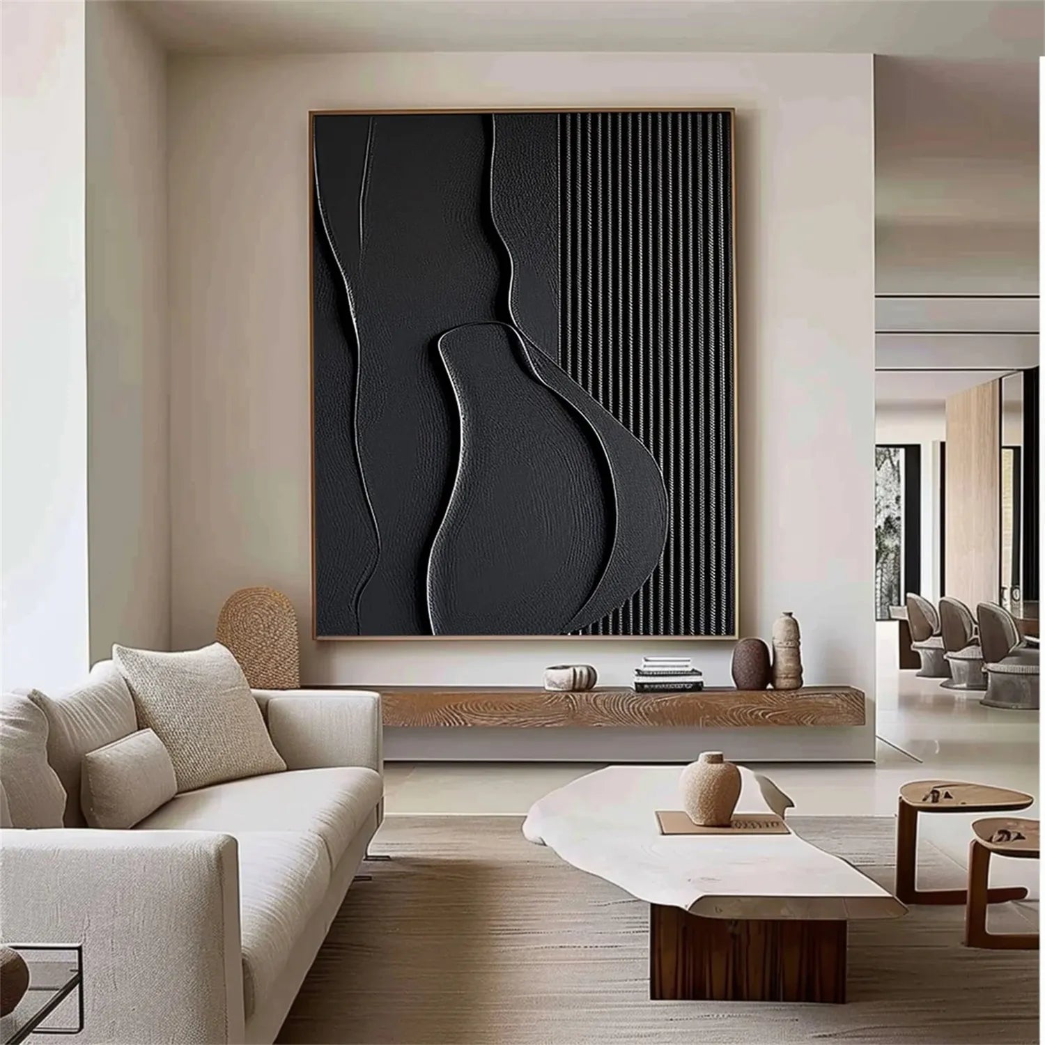 Black Minimalist Textured Painting Canvas #MZ096