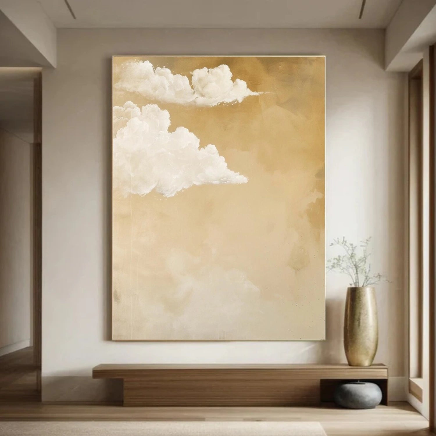 White & Brown Sky Abstract Canvas Art #OS 319