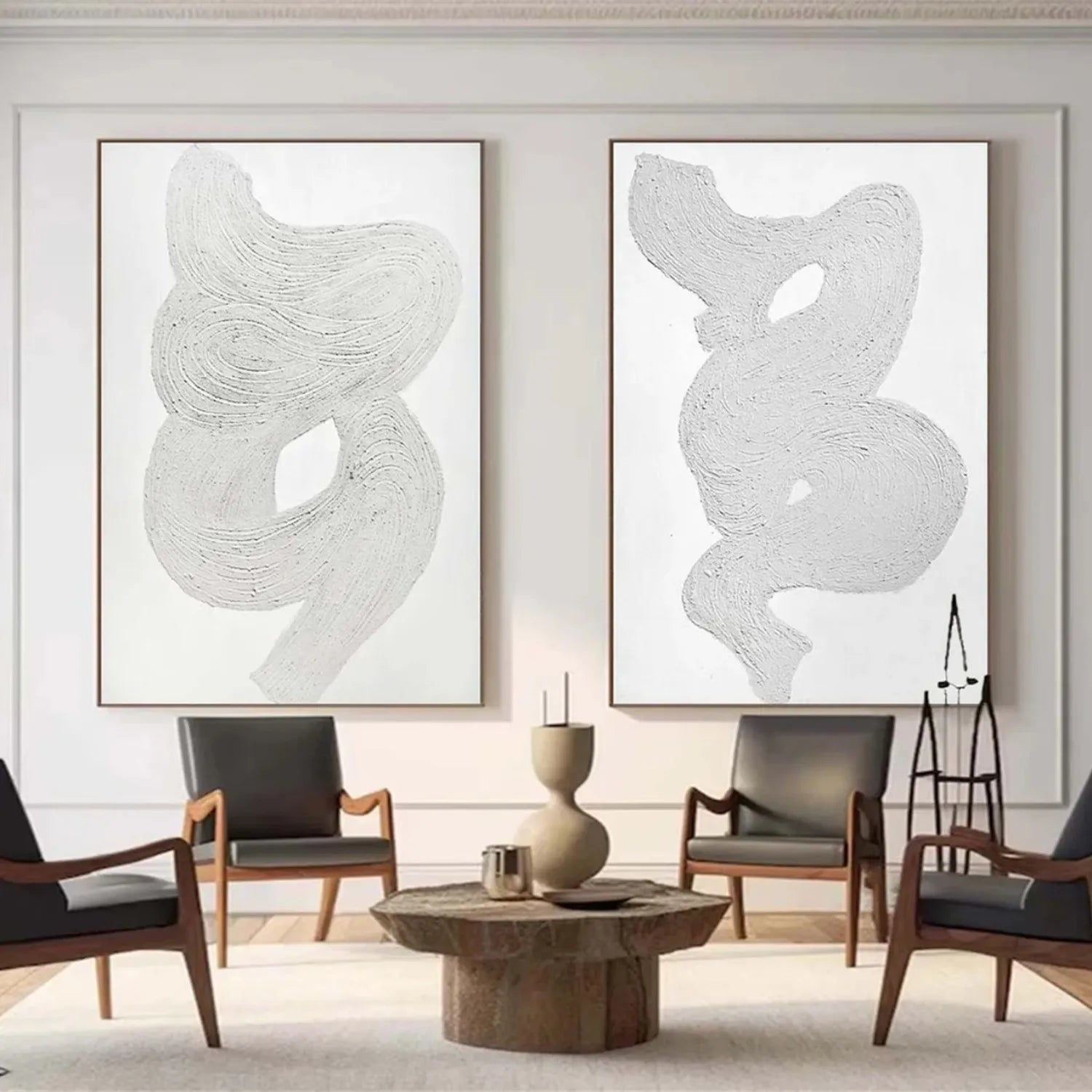 White Minimalist Textured Paintings Canvas Set of 2 #MM276