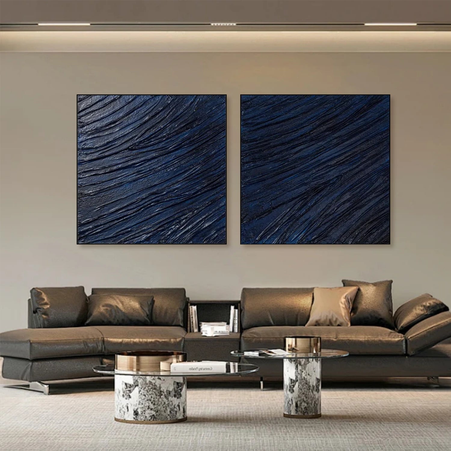 Blue Wabi Sabi Texture Square Set of 2 Wall Art #WS324