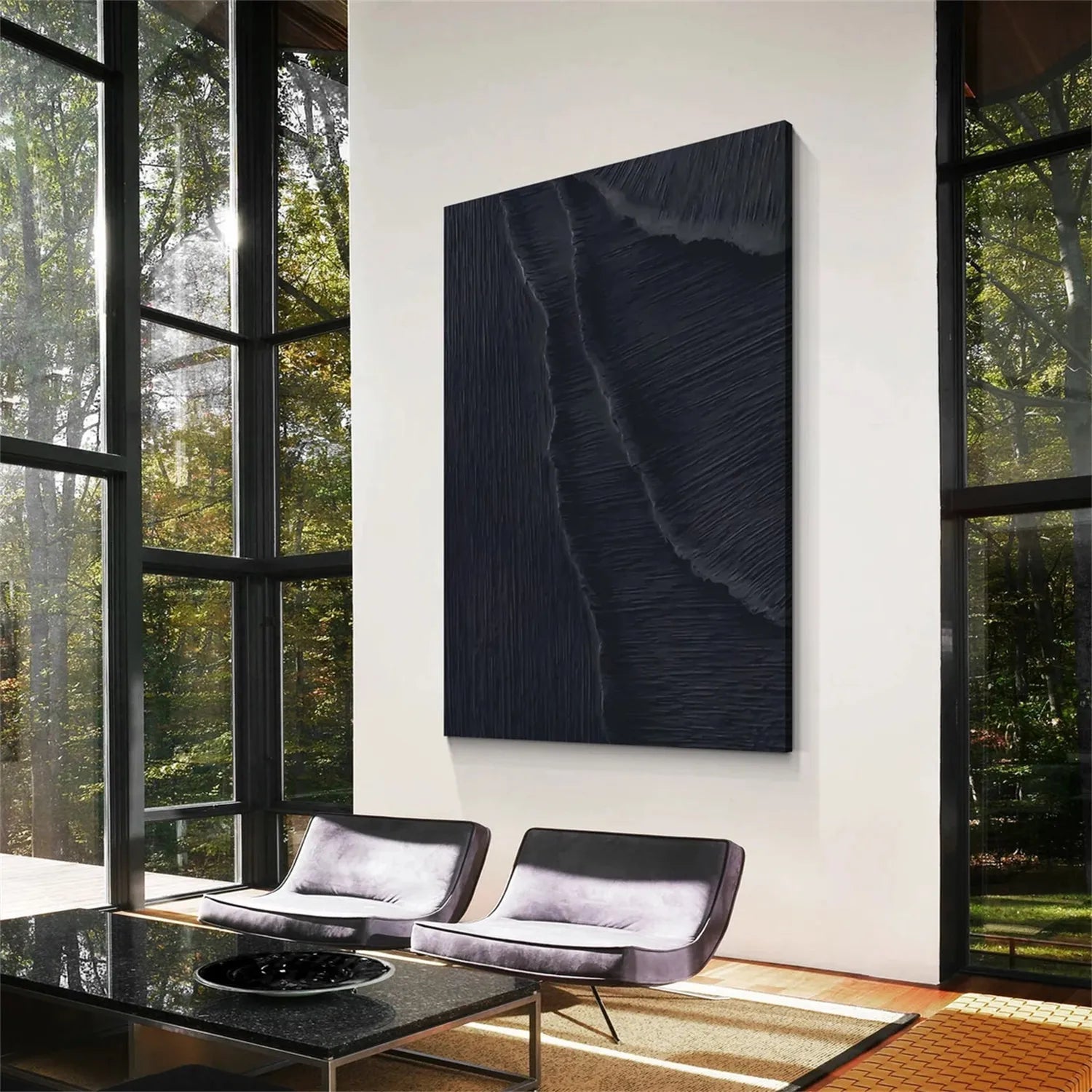 Black Plaster Art Minimalist Textured Painting #MZ099