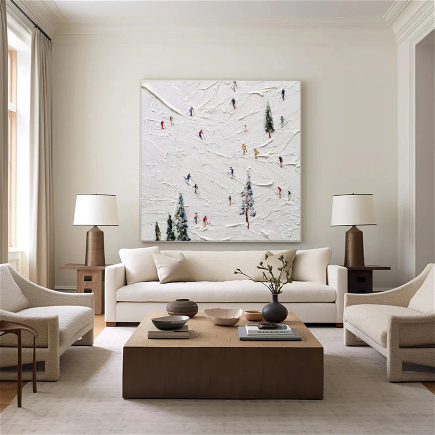 White Skiing Sport Art Textured Painting Canvas # SA054