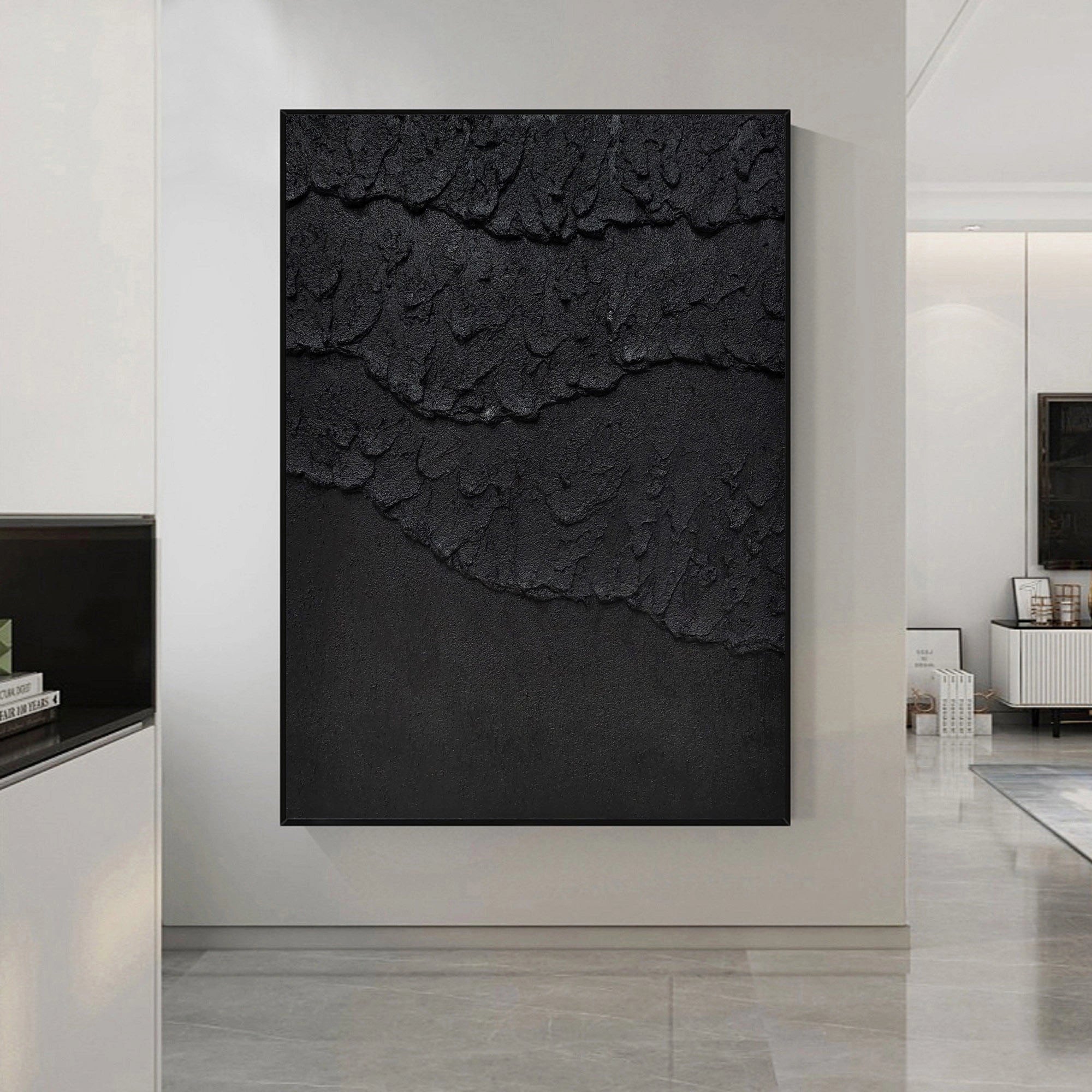 Black Plaster Art Minimalist Textured Painting #MZ017