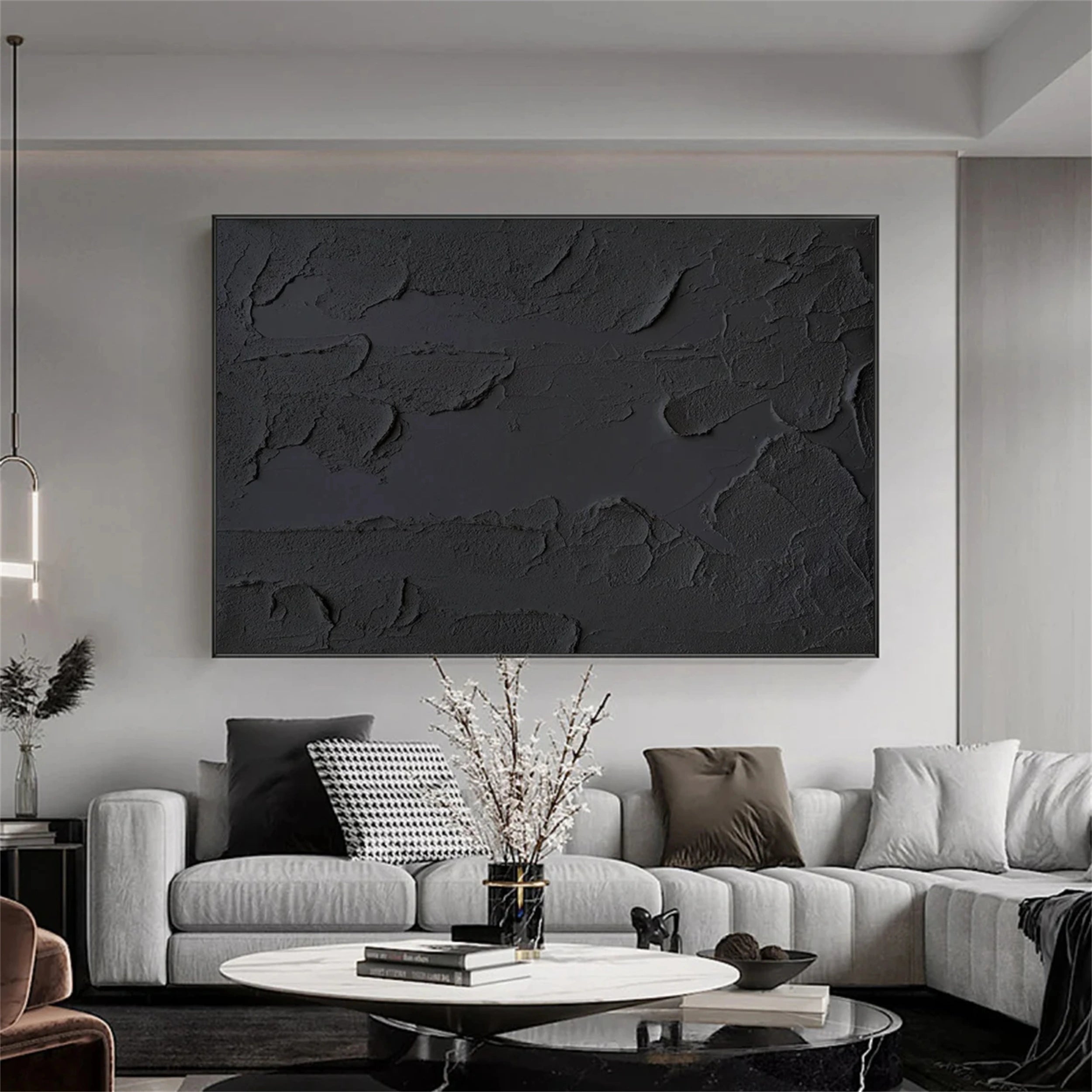 Black Minimalist Textured Painting Canvas #MZ051