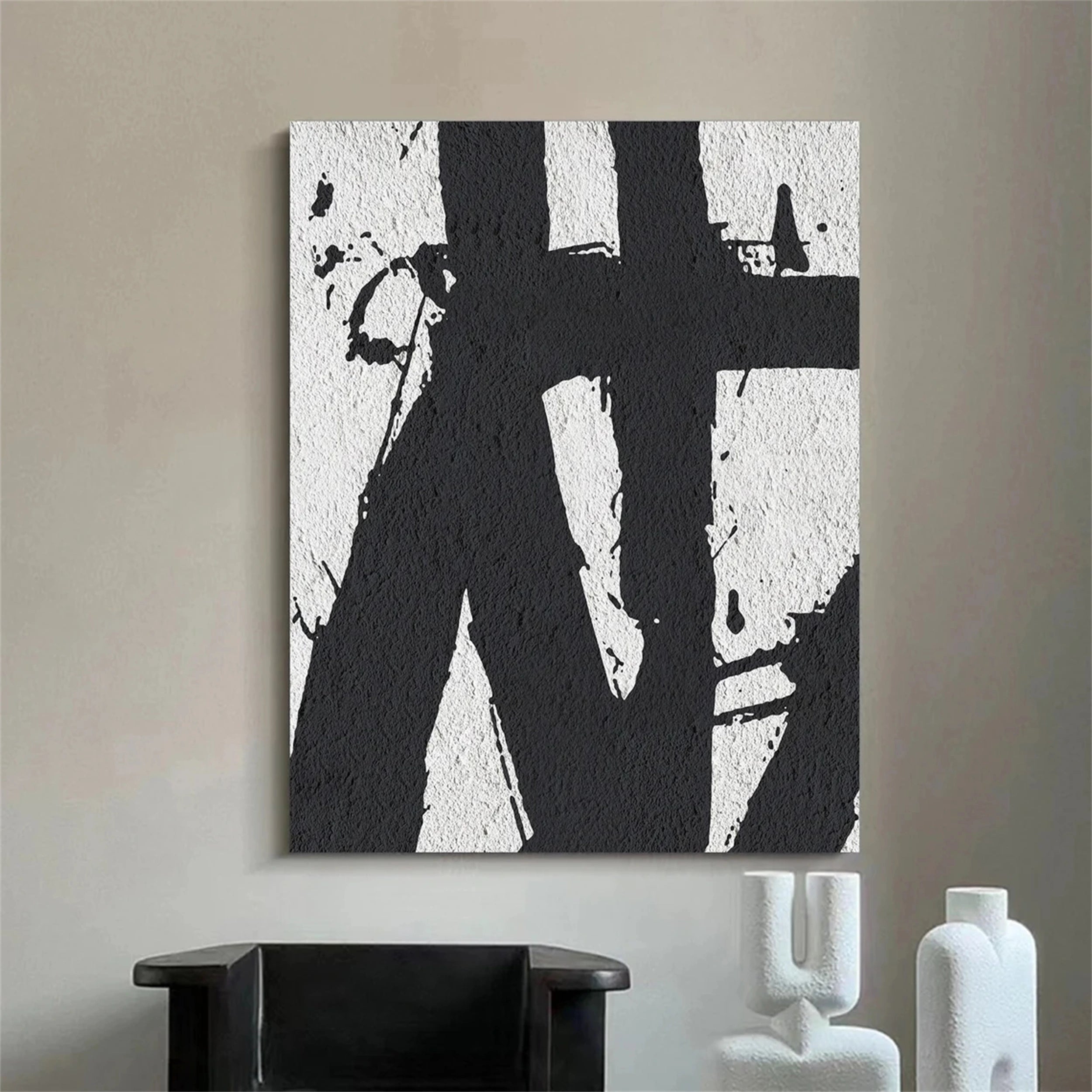 Black White Textured Minimalist Wall Art #MZ073