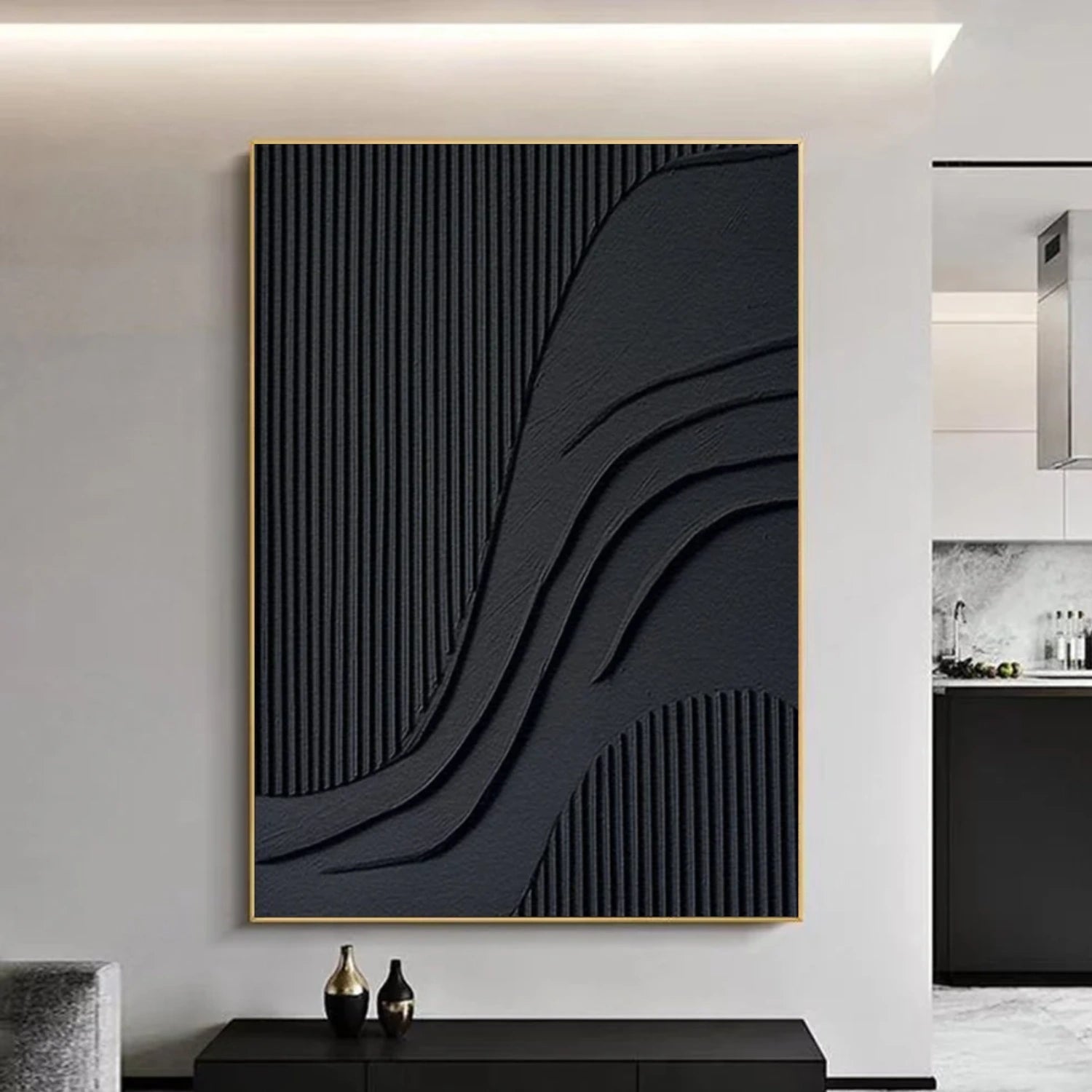 Black Minimalist Textured Canvas Art #MZ155