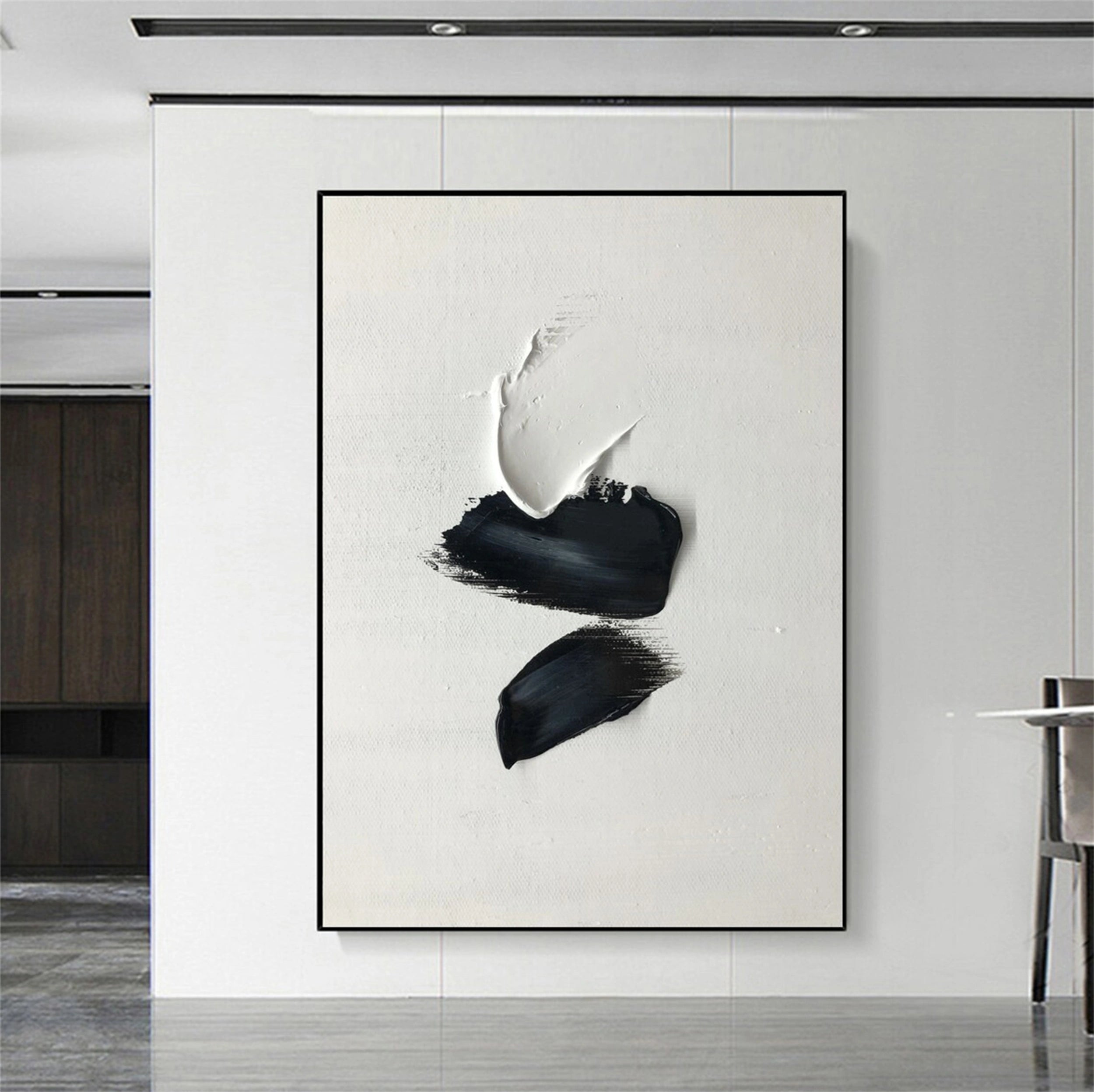White & Black Minimalist Textured Painting Canvas #MM136