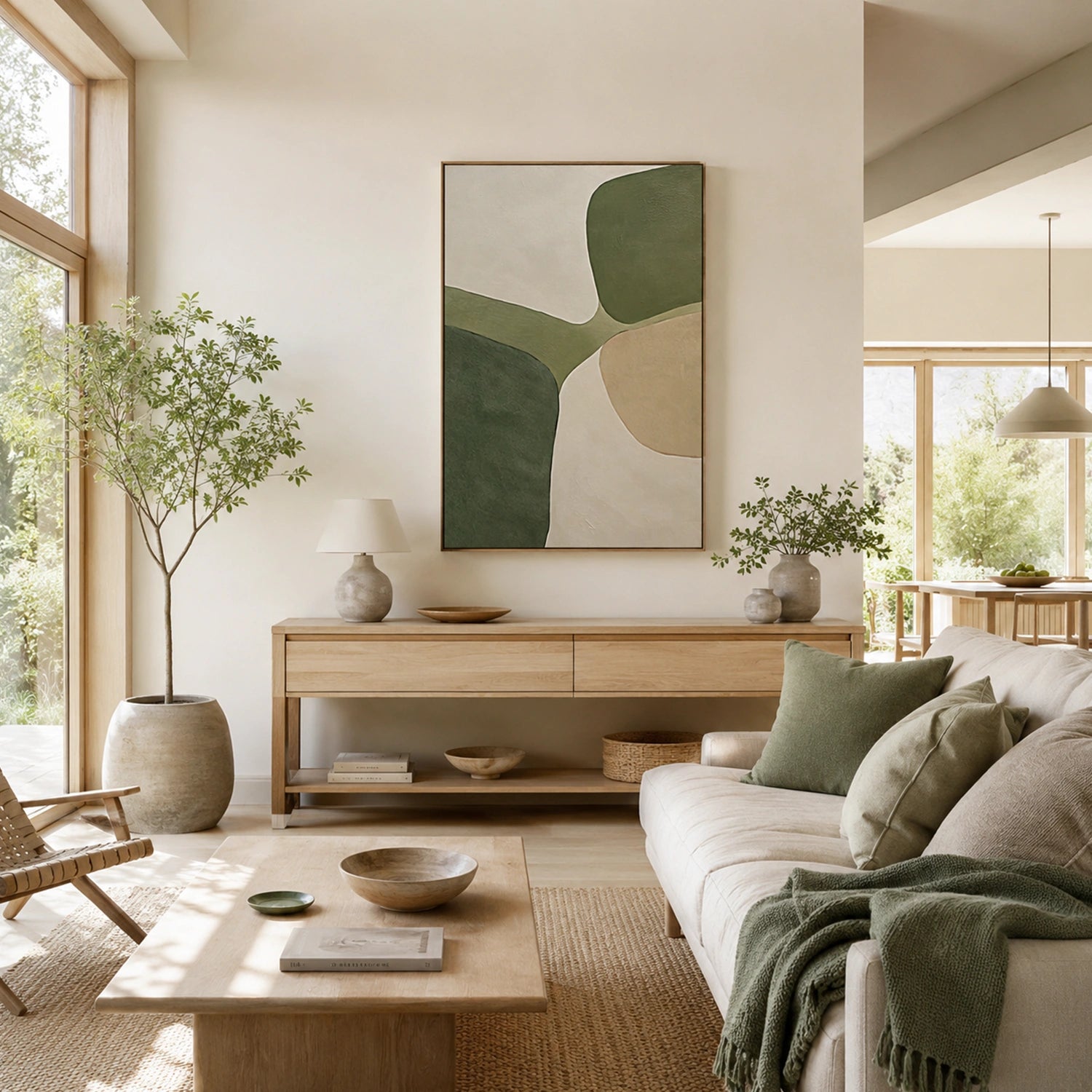 Beige & Green Abstract Wall Art #BG149
