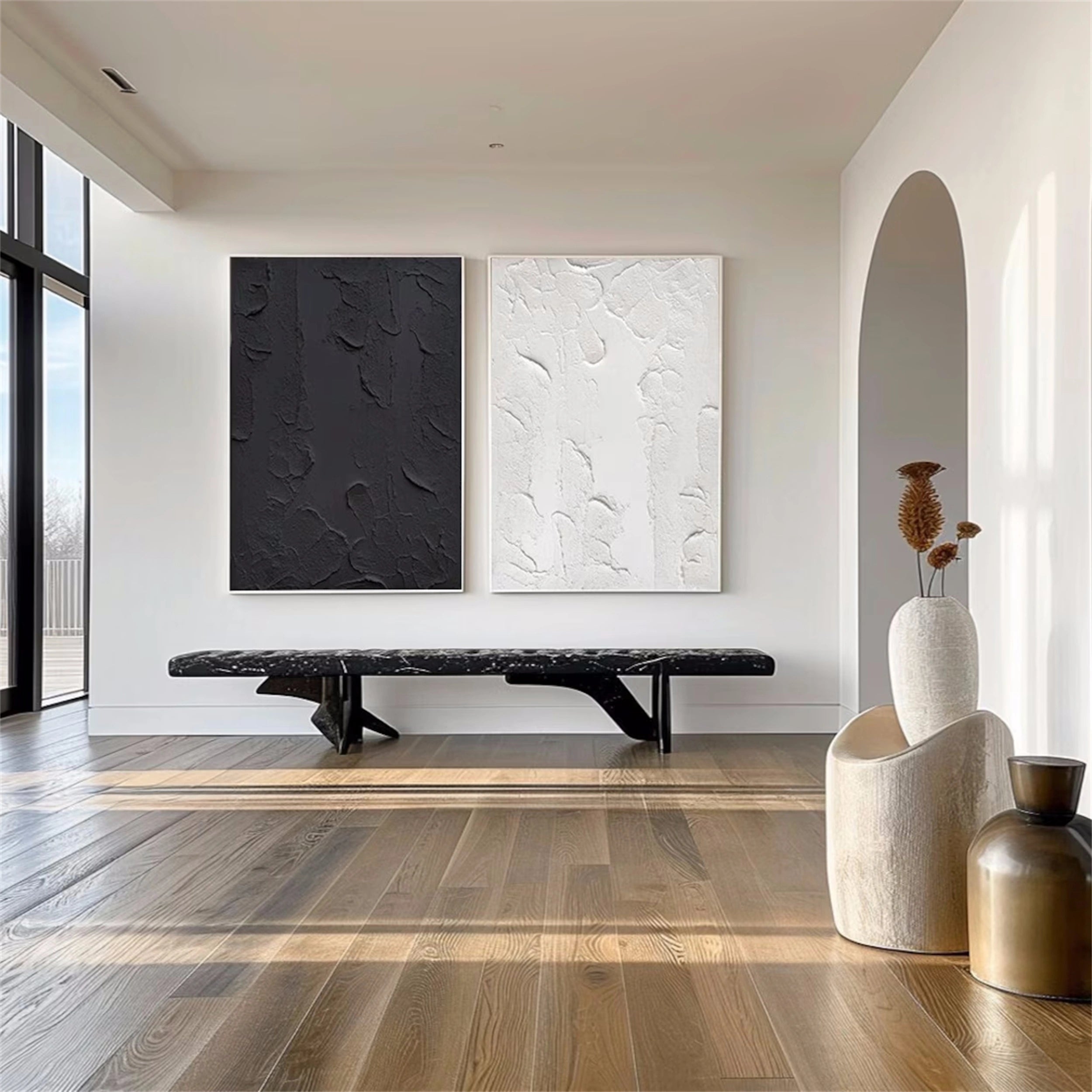 Black White Textured Minimalist Wall Art Set of 2 #MZ074