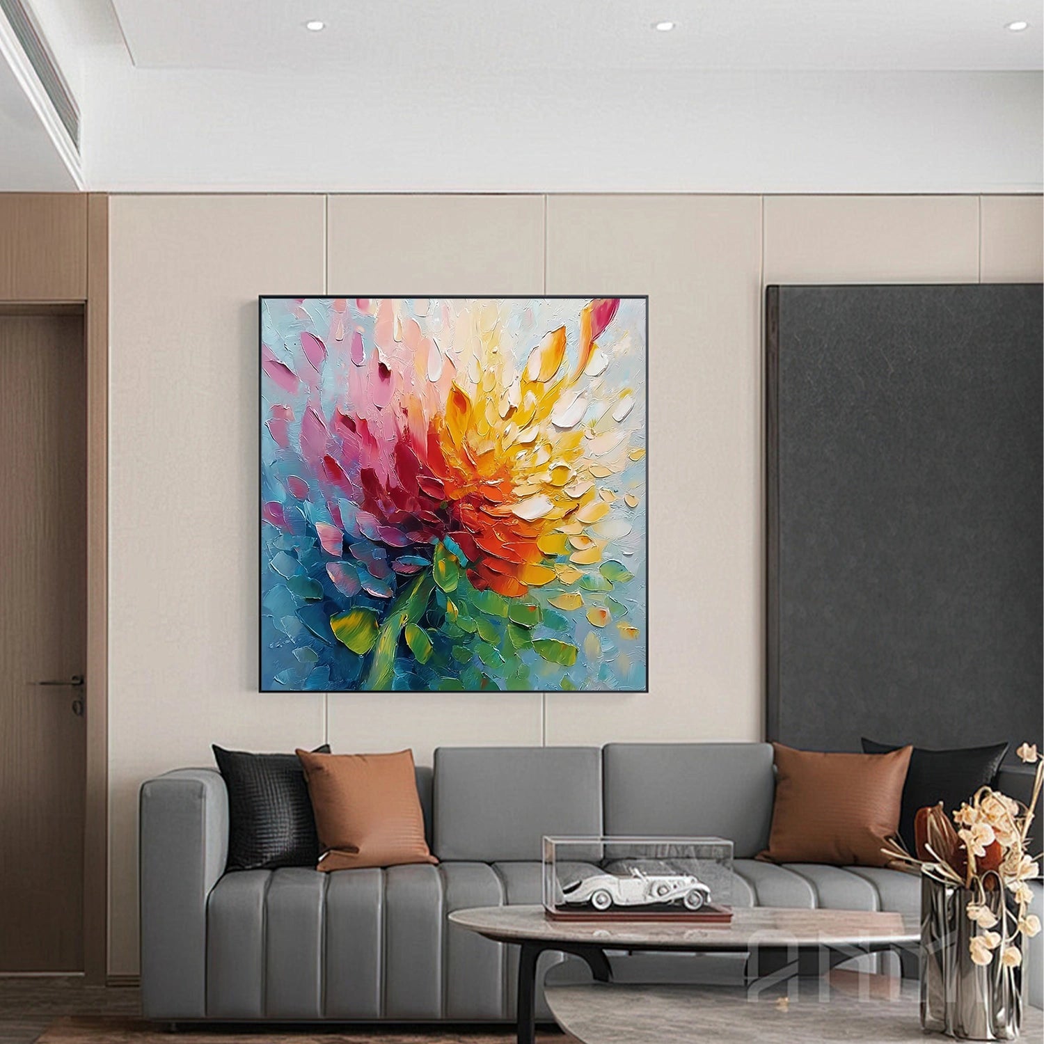 Colorful Flower & Tree Abstract Texture Canvas Art #FT 280