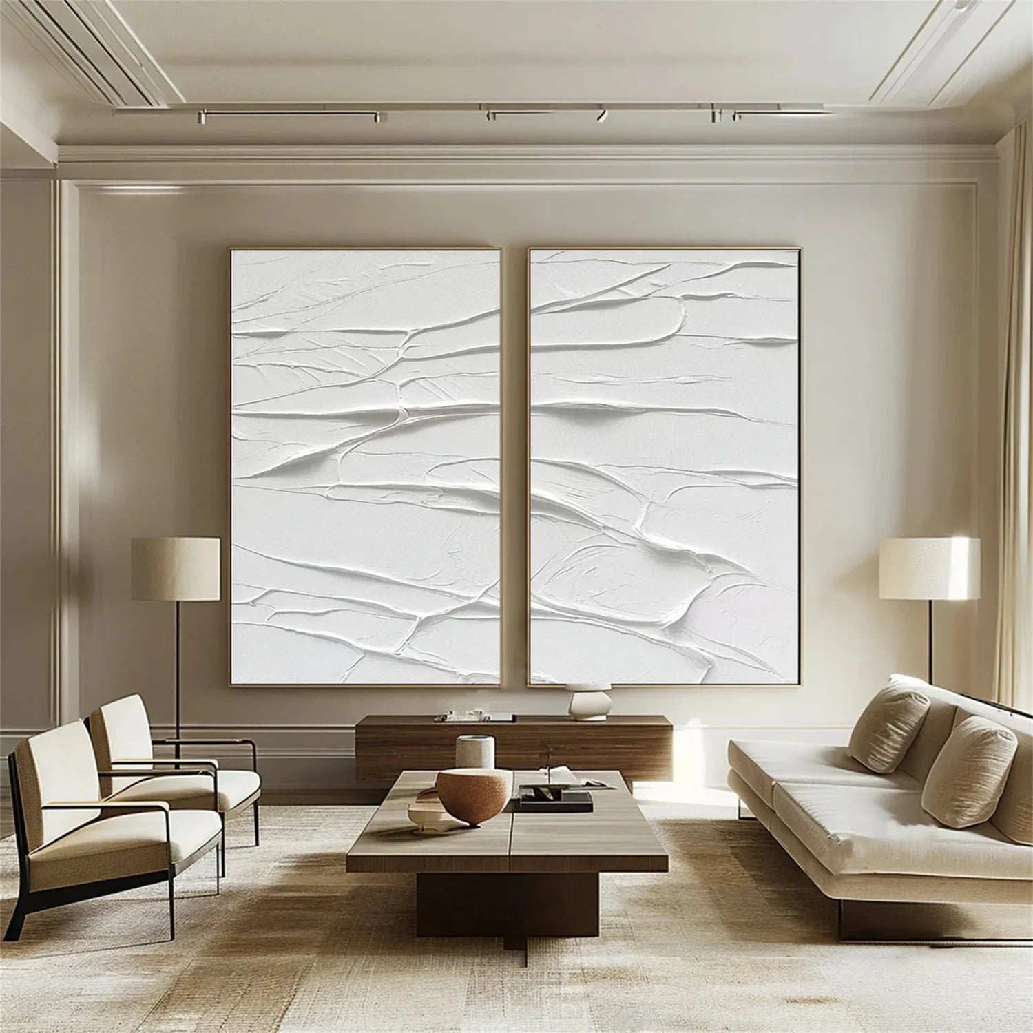 White Minimalist Textured Paintings Canvas Set of 2 #MM273