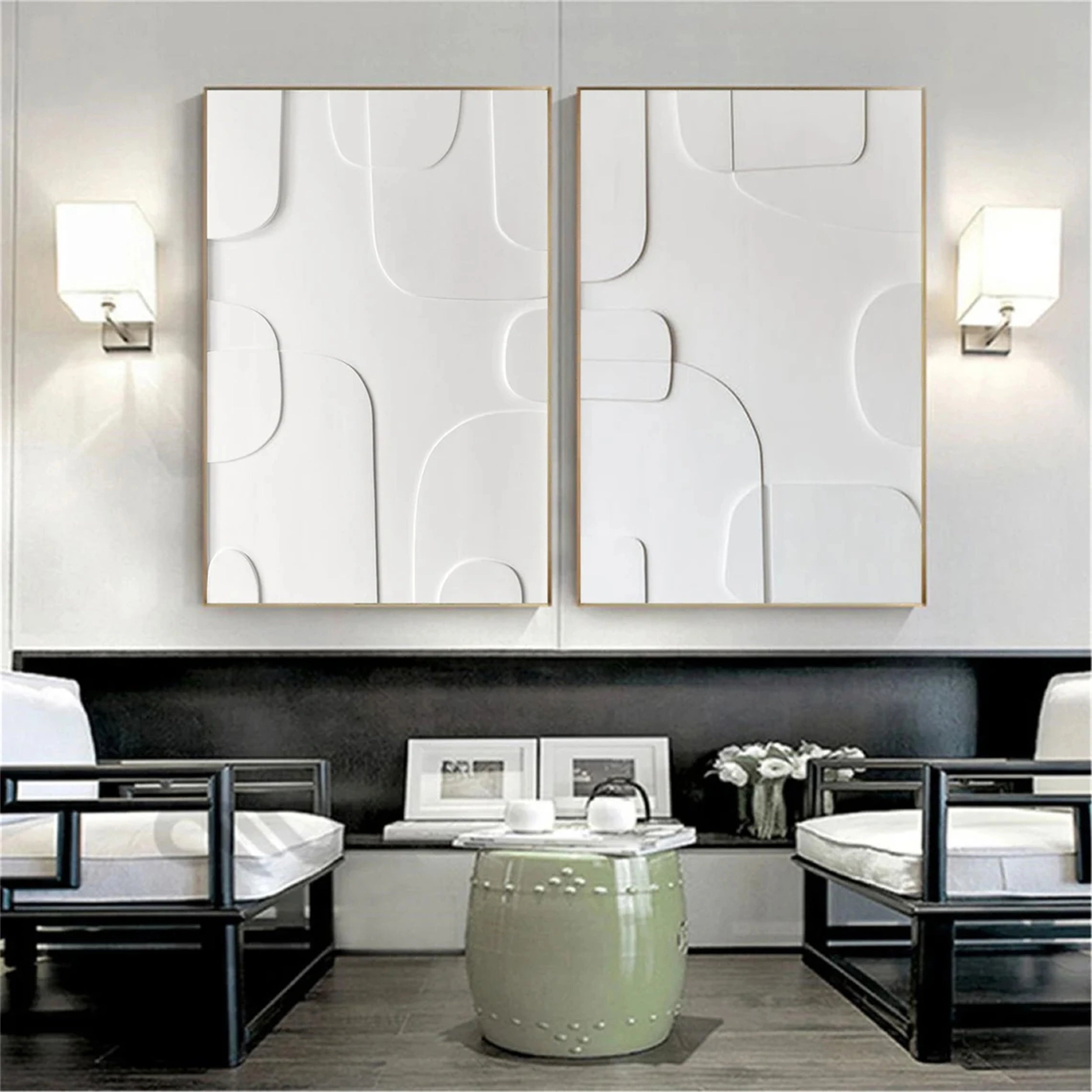 White Minimalist Textured Paintings Canvas Set of 2 #MM147
