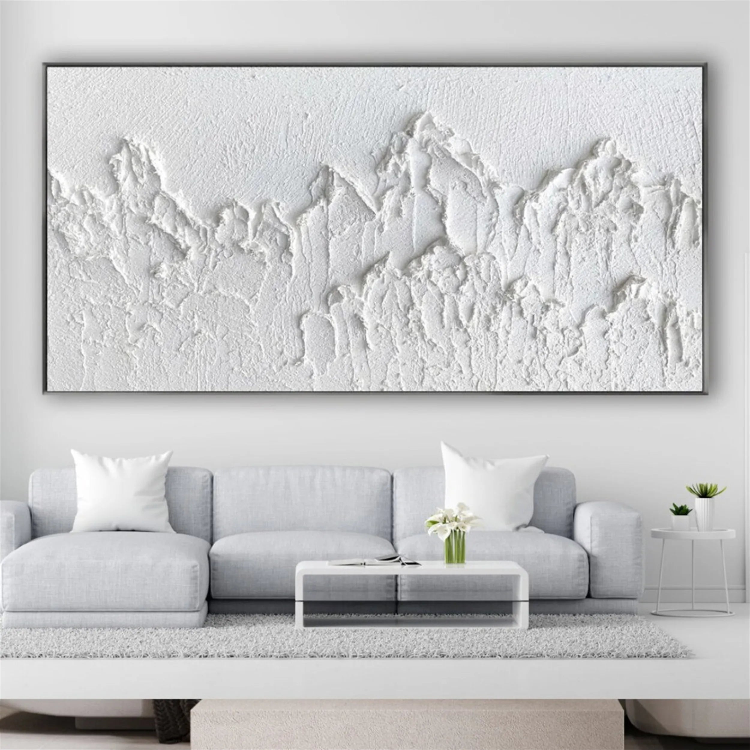 White Minimalist Textured Painting Canvas #MM195