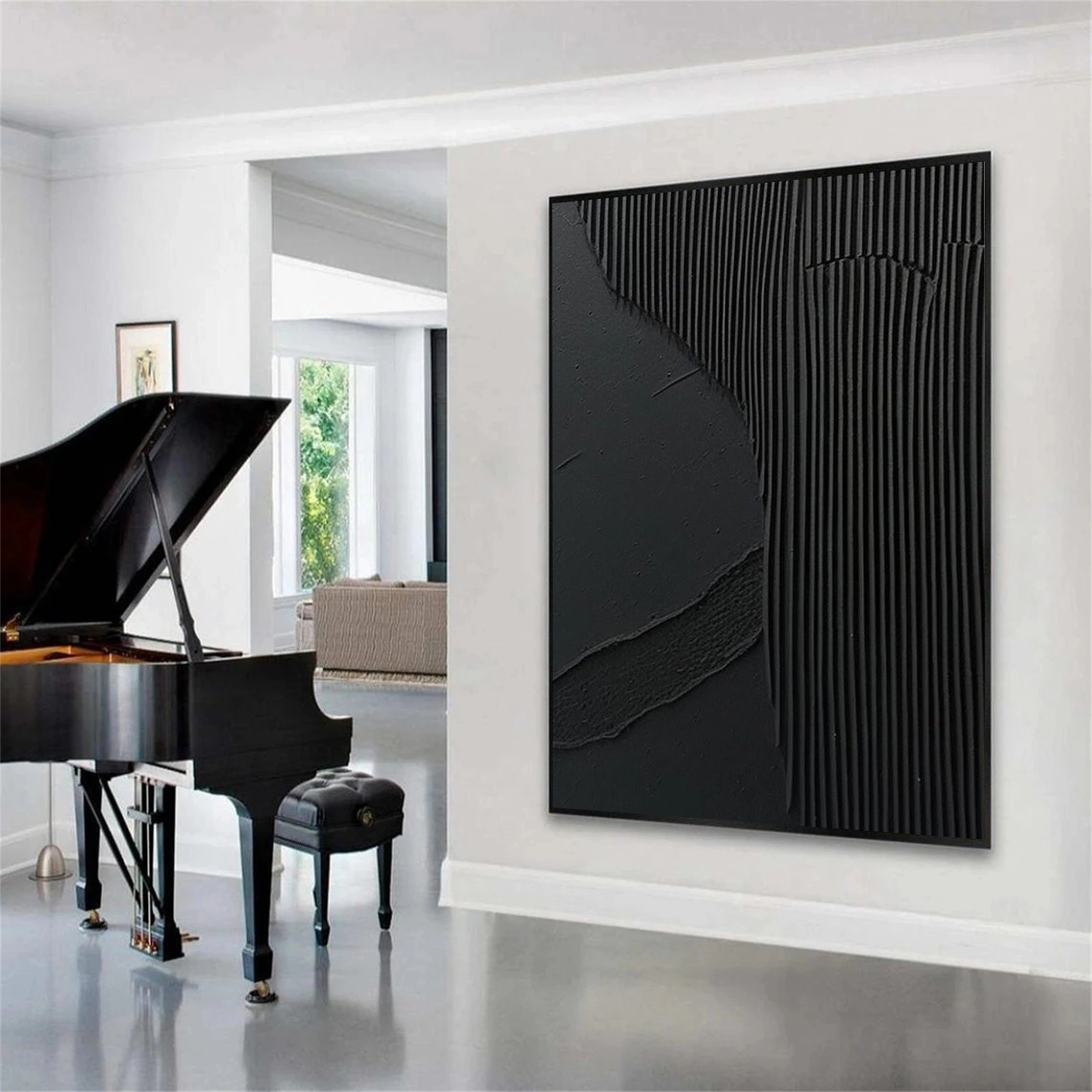 Black Minimalist Textured Painting Canvas #MZ075