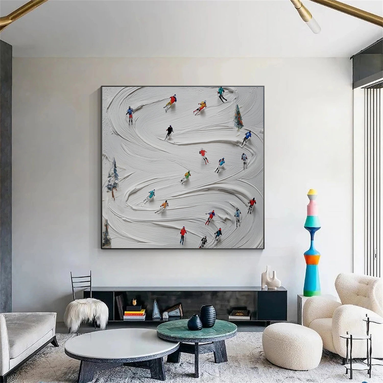 Skiing Sport Art Textured Painting Canvas # SA062