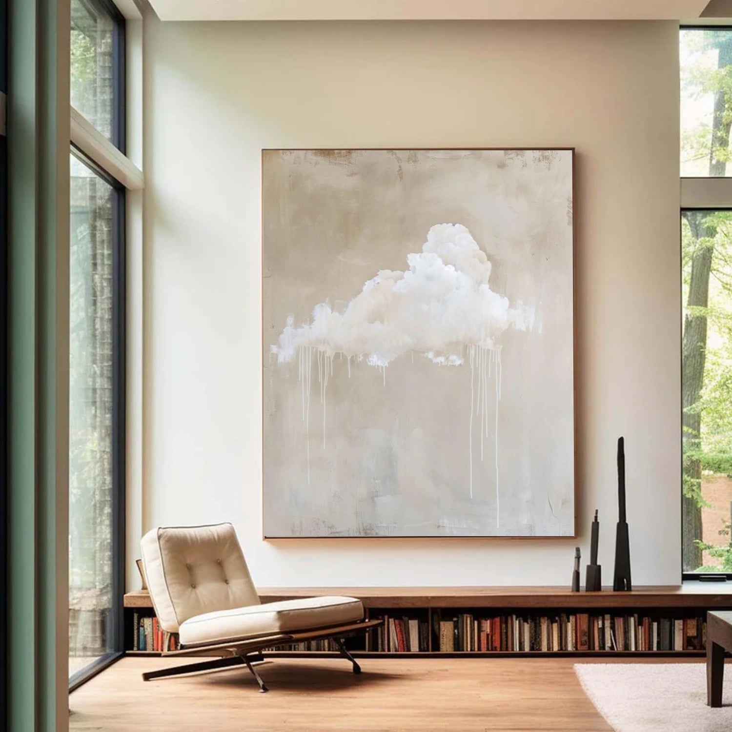 White & Brown Sky Abstract Canvas Art #OS 322