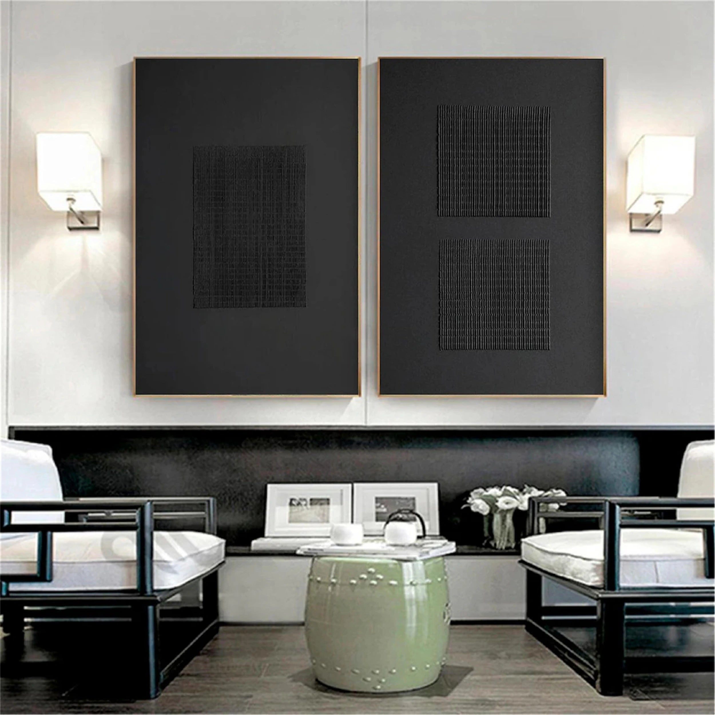 Black Minimalist Textured Paintings Canvas Set of 2 #MZ072