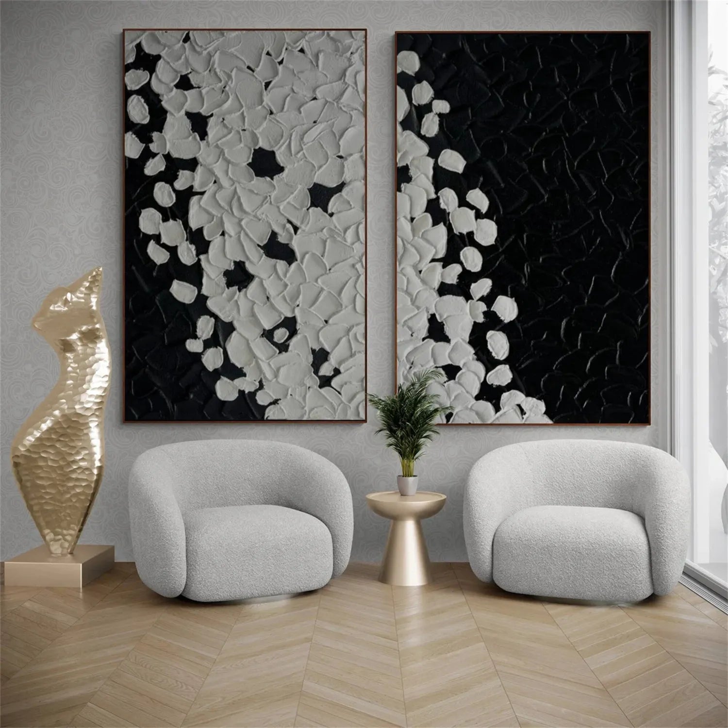 Black White Textured Minimalist Wall Art Set of 2 #MZ107