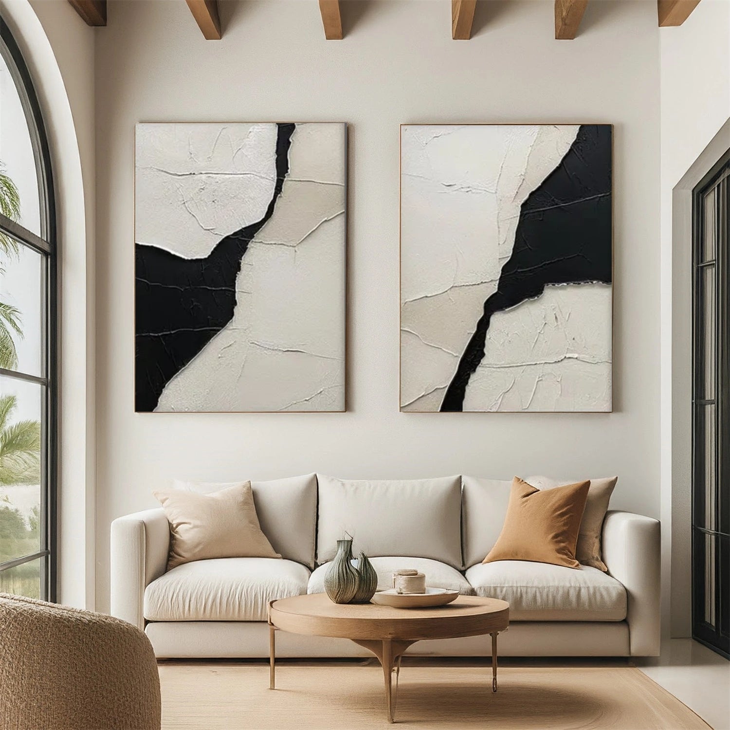 White and Black Minimalistic Textured Set of 2 Canvas Art #MZ150