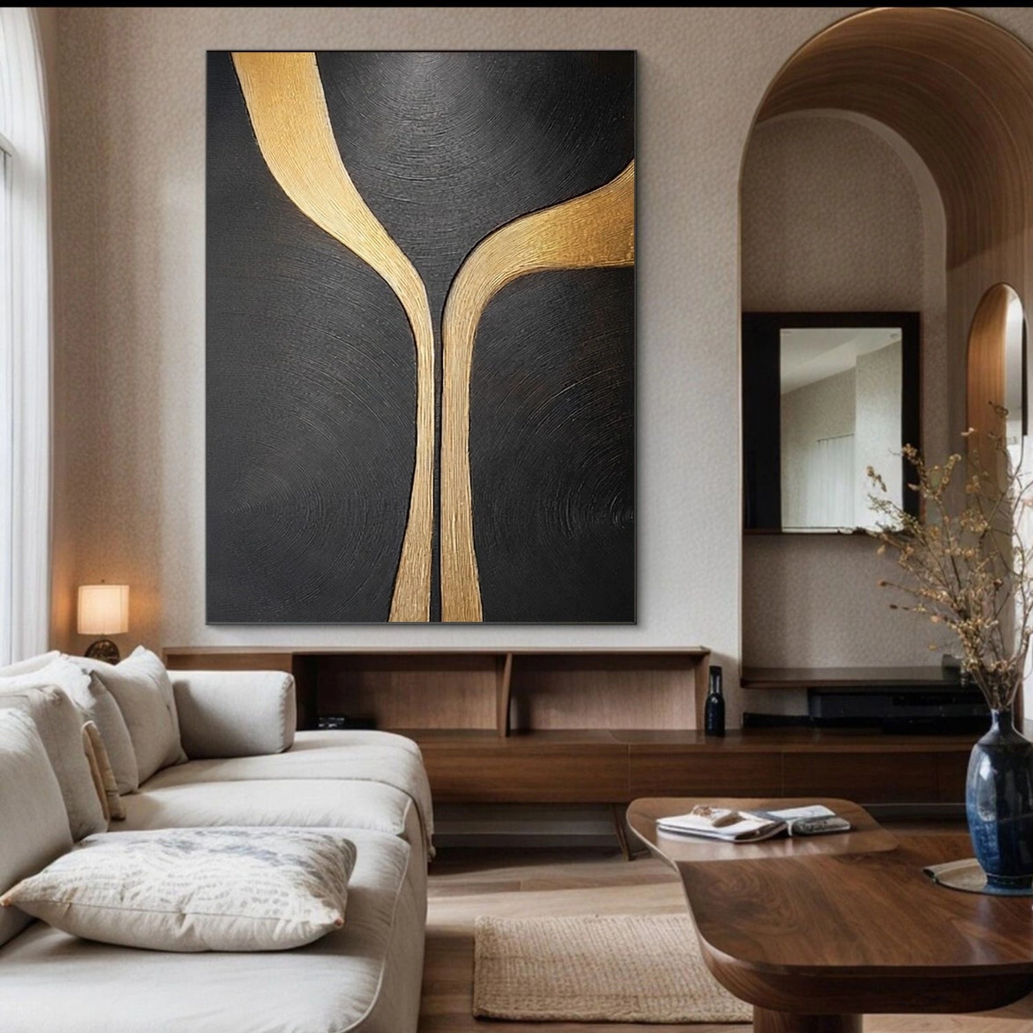 Black & Gold Minimalist Textured Canvas # MM433