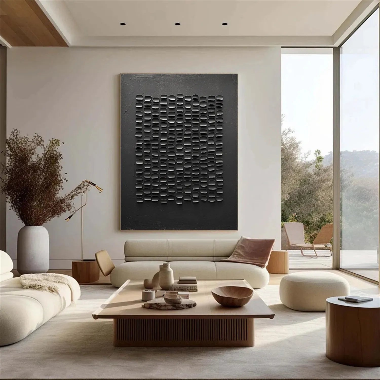 Black Plaster Art Minimalist Textured Painting #MZ095