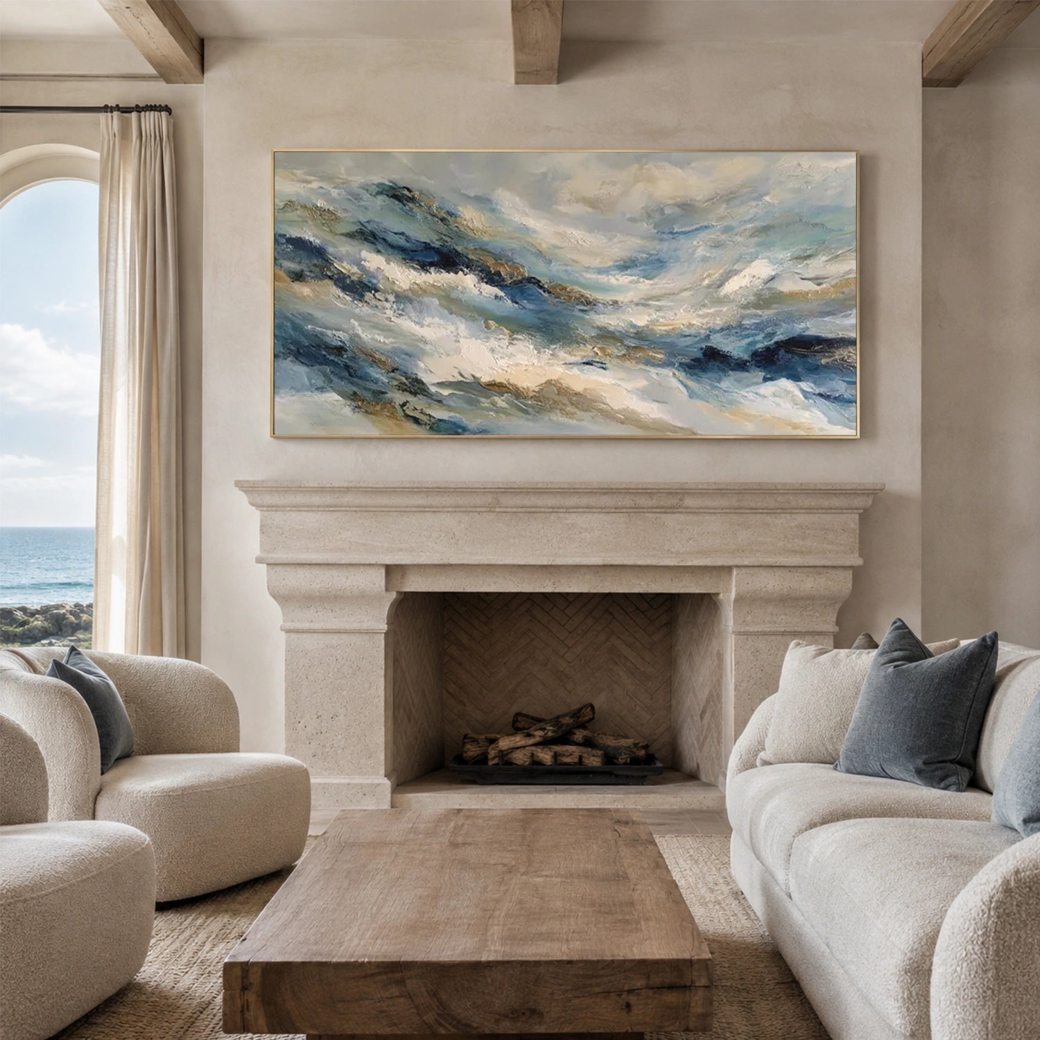 Ocean And Sky Abstract Canvas Art #OS467