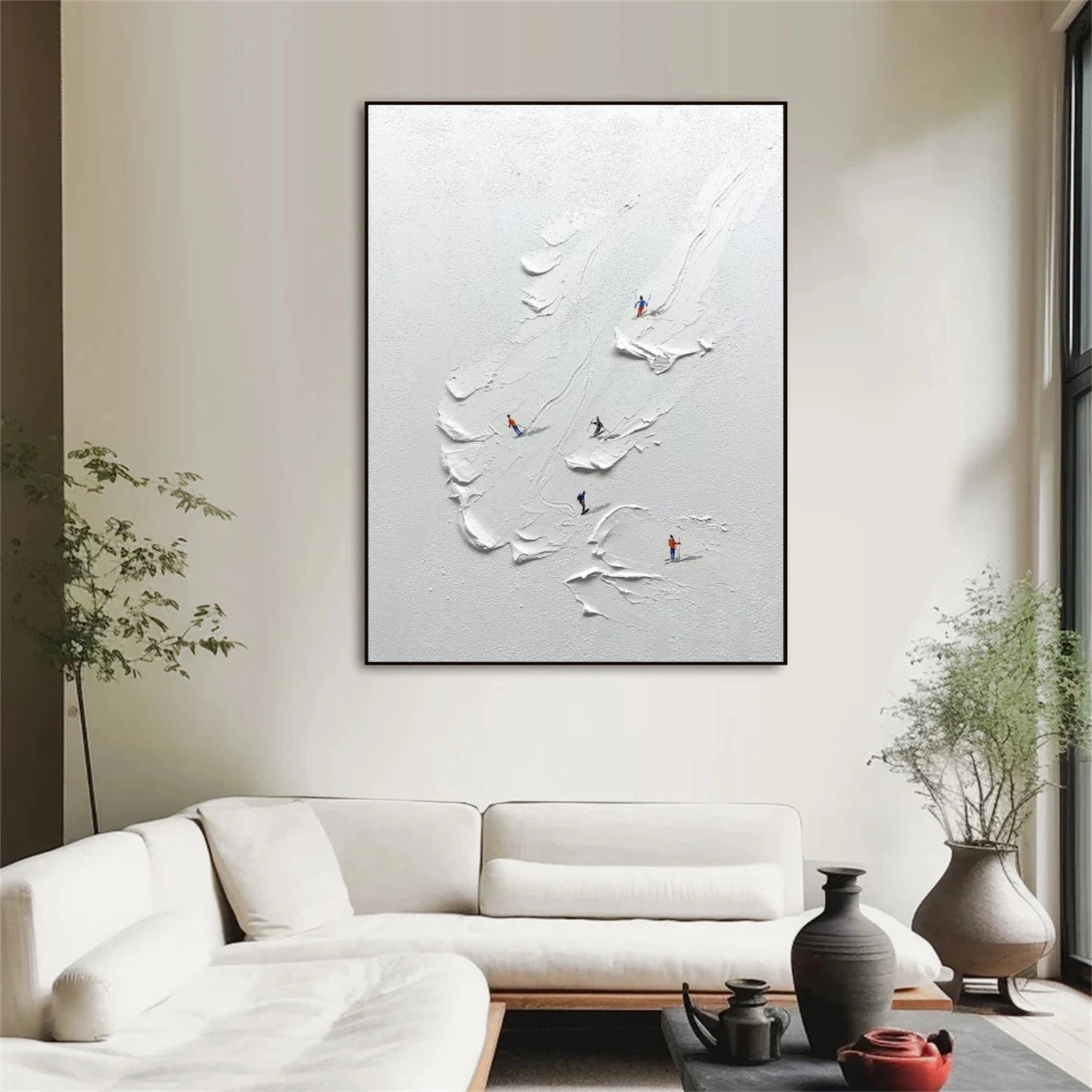 White Skiing Sport Art Textured Painting Canvas # SA052