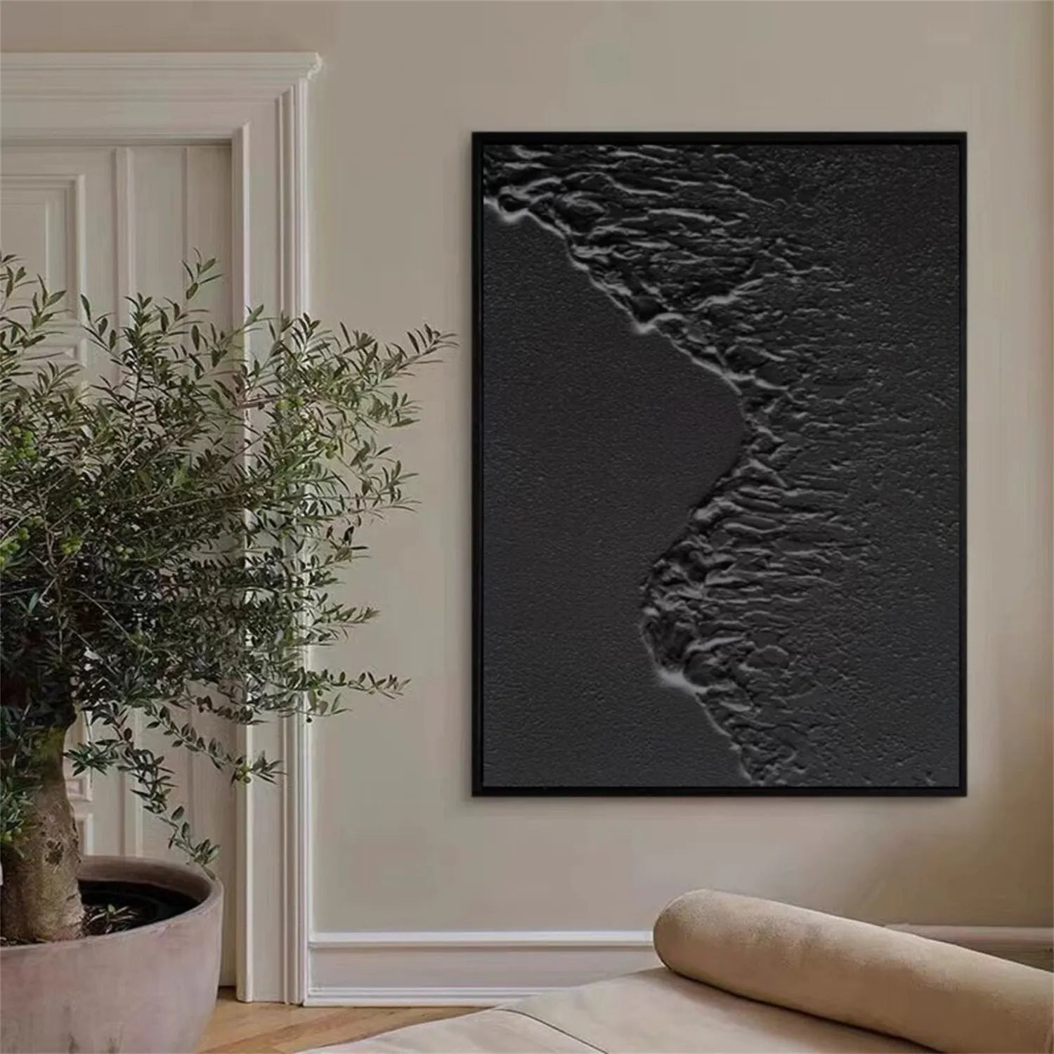 Black Plaster Art Minimalist Textured Painting #MZ105