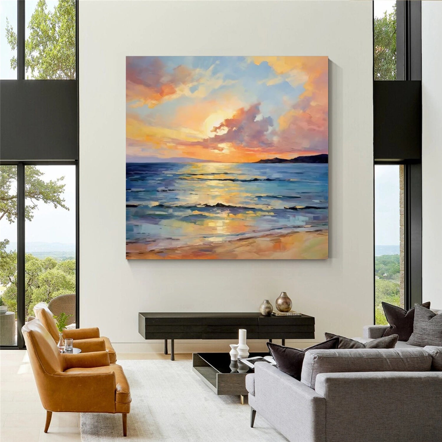 Ocean And Sky Abstract Canvas Art #OS 269