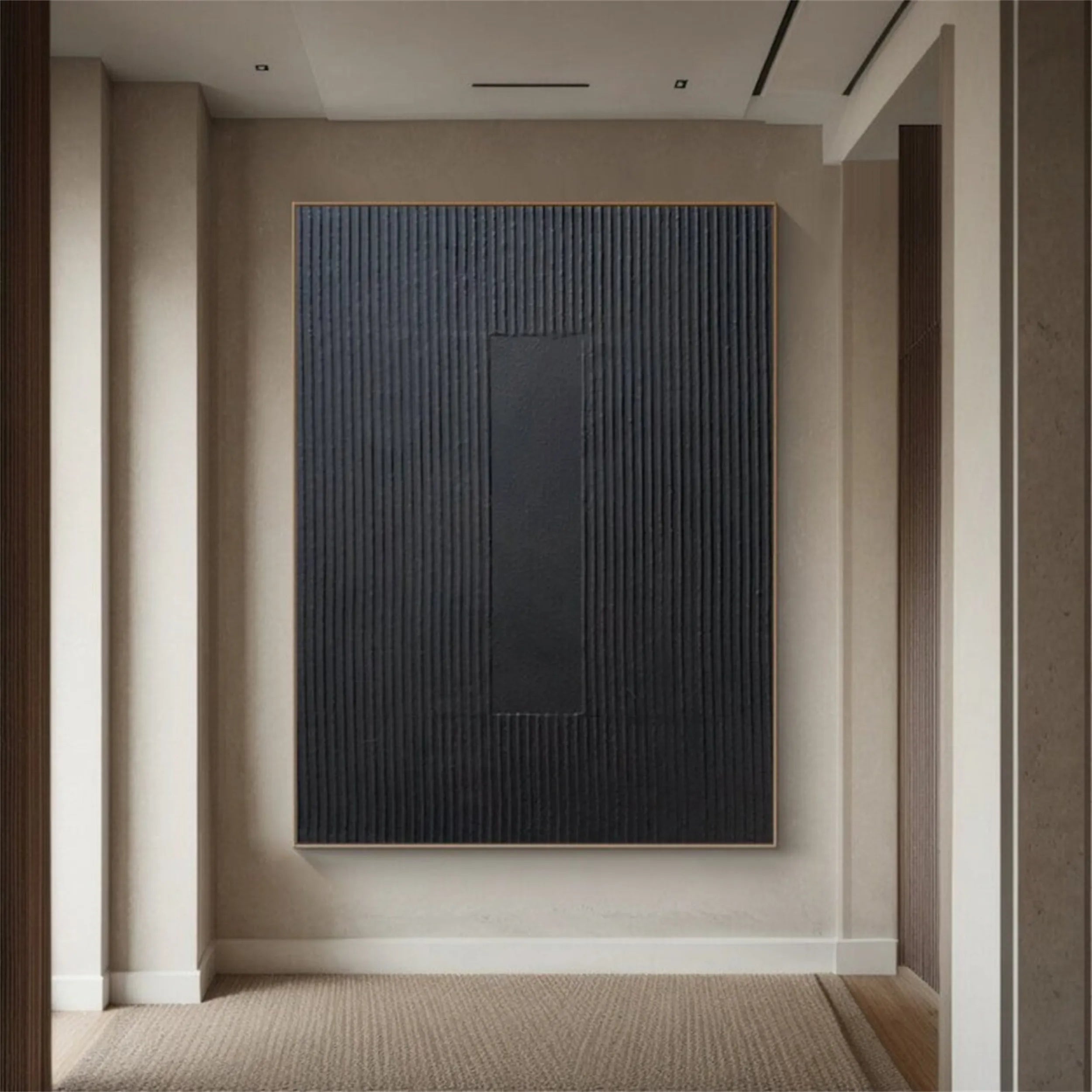 Black Minimalist Textured Painting Canvas #MZ086