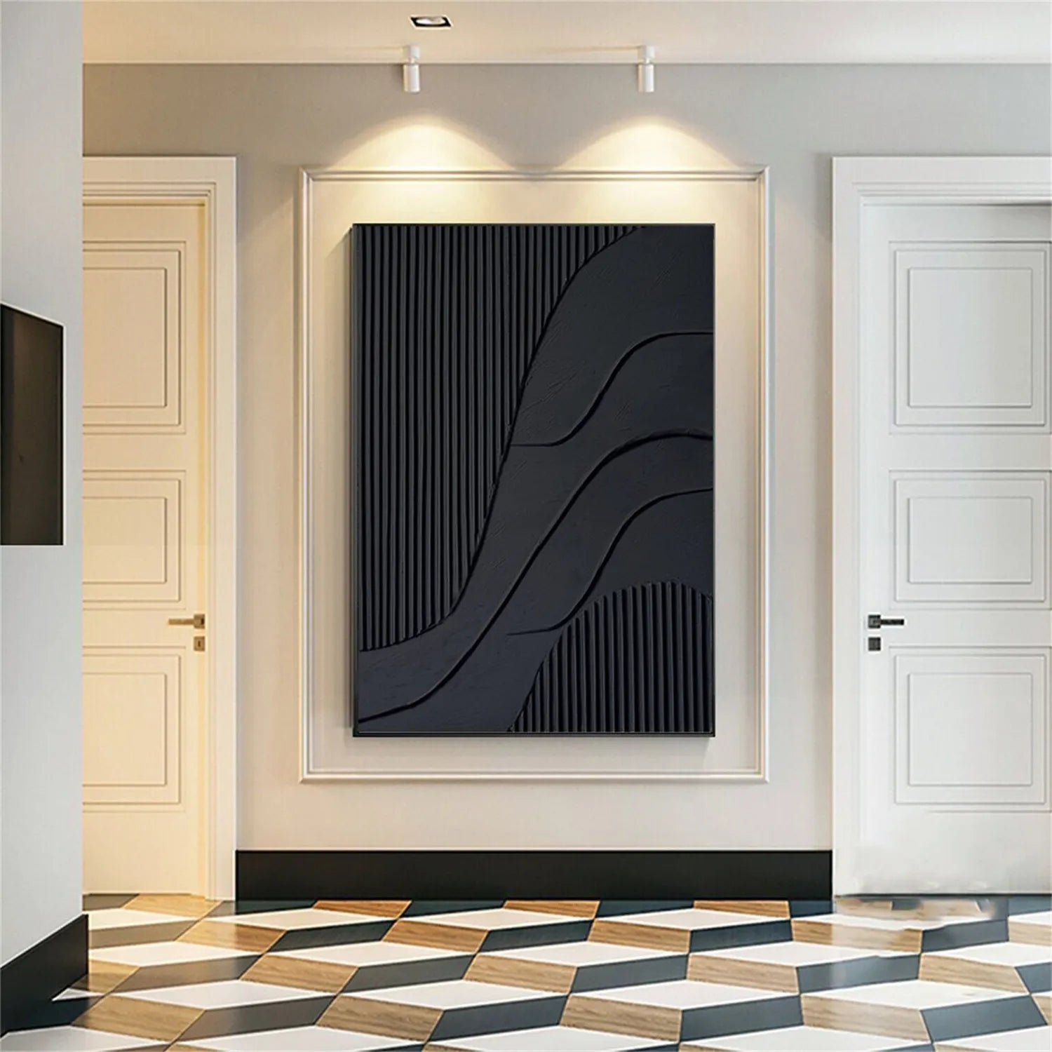 Black Minimalist Textured Painting Canvas #MZ101