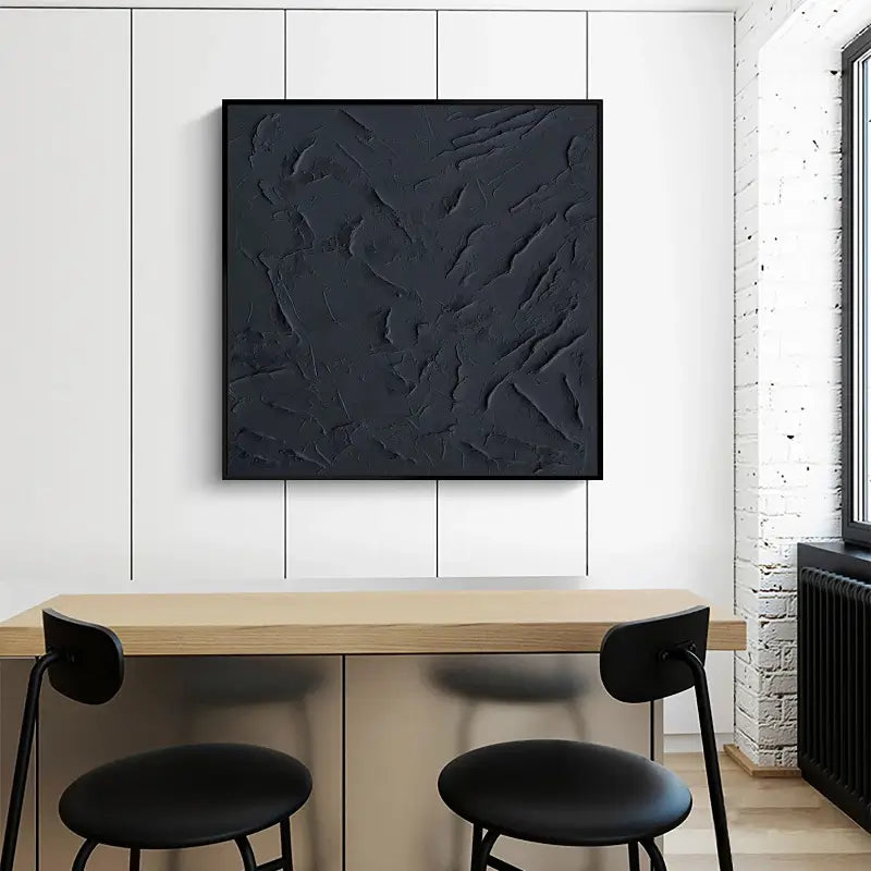 Black Minimalist Textured Painting Canvas #MZ001-Square