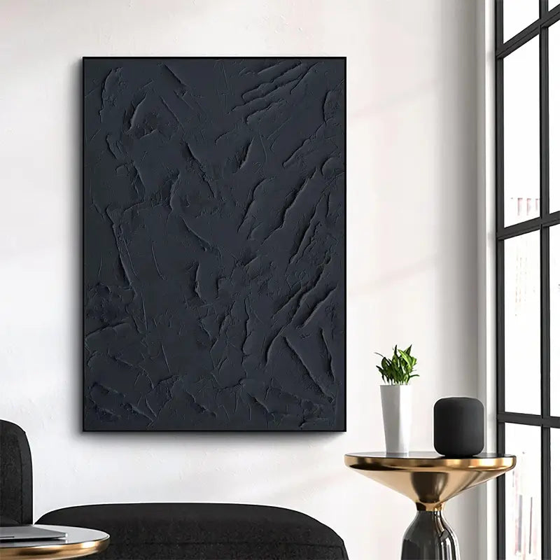 Black Minimalist Textured Painting Canvas #MZ001