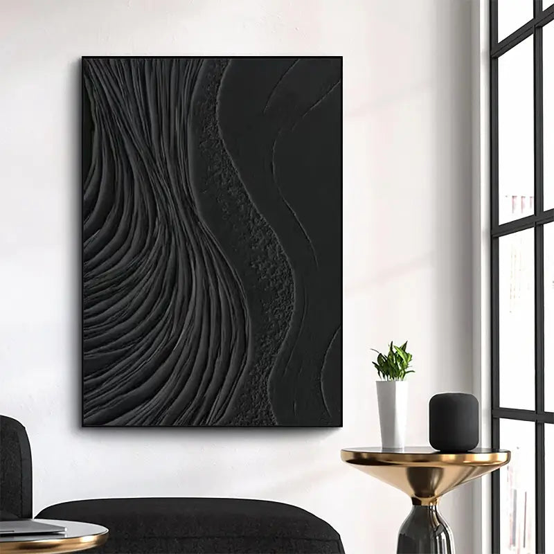 Black Minimalist Textured Painting Canvas #MZ002