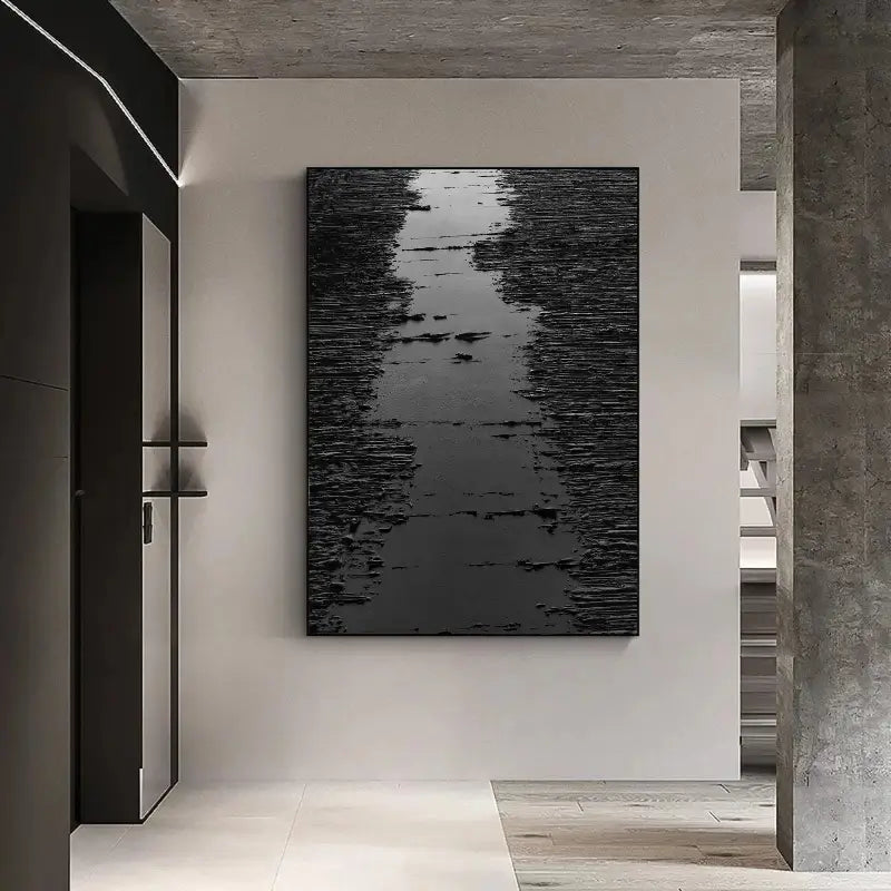Minimalist Zen art | Vinchy Art black 3D river | Textured wall art