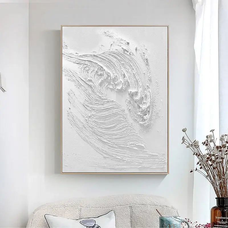 White Minimalist Textured Painting Canvas #MM001-Vertical