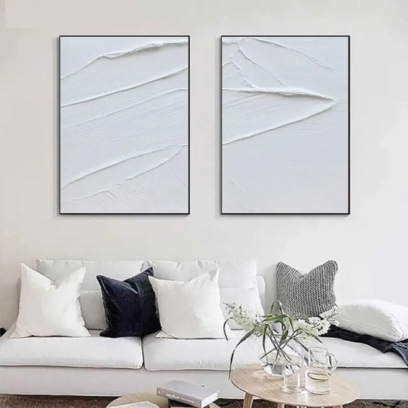 White Minimalist Textured Paintings Canvas Set of 2 #MM046