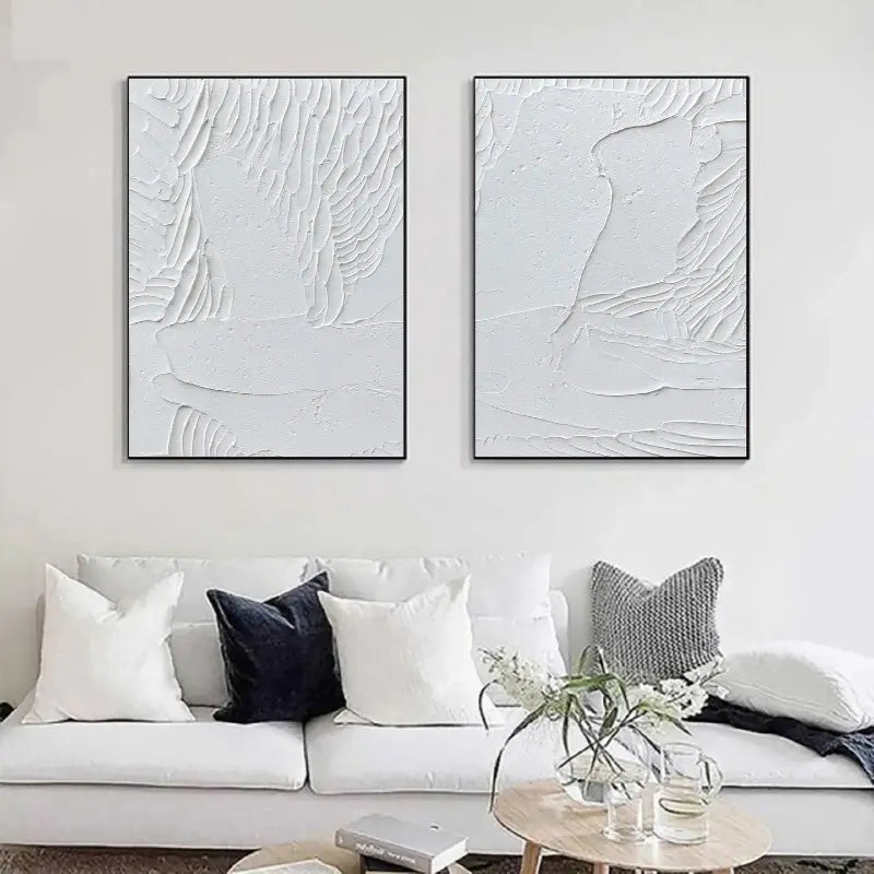 White Minimalist Textured Paintings Canvas Set of 2 #MM047