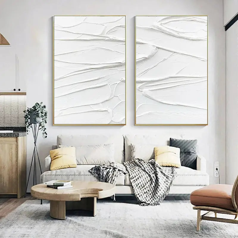White Minimalist Textured Paintings Canvas Set of 2 #MM049