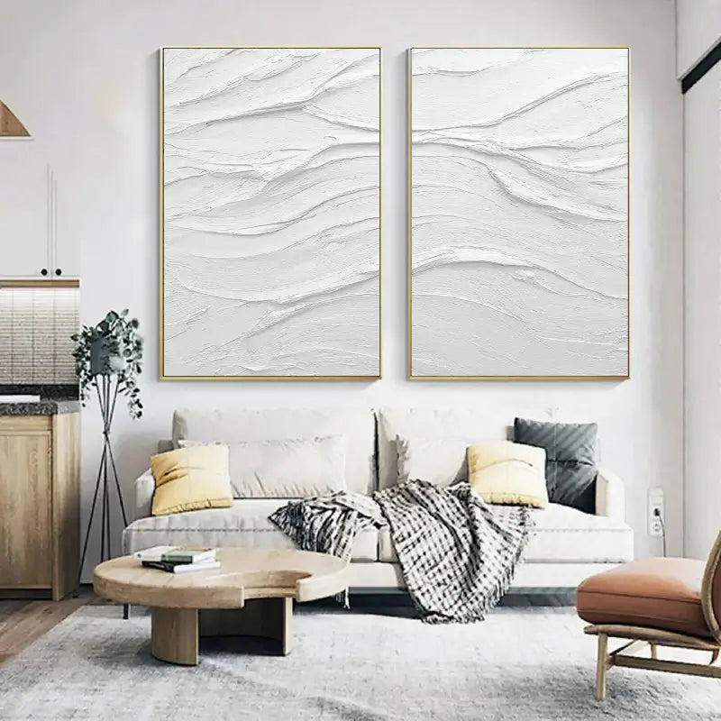 White Minimalist Textured Paintings Canvas Set of 2 #MM050