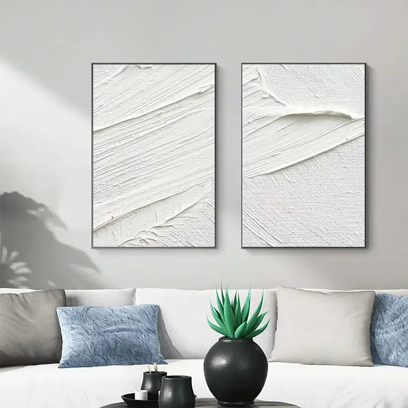 White Minimalist Textured Paintings Canvas Set of 2 #MM052