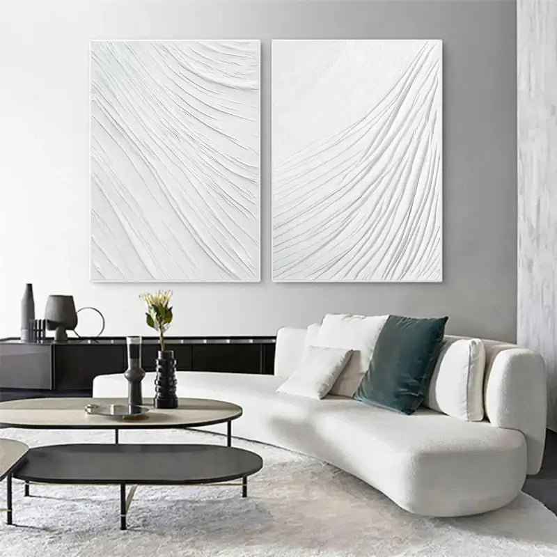 White Minimalist Textured Paintings Canvas Set of 2 #MM060